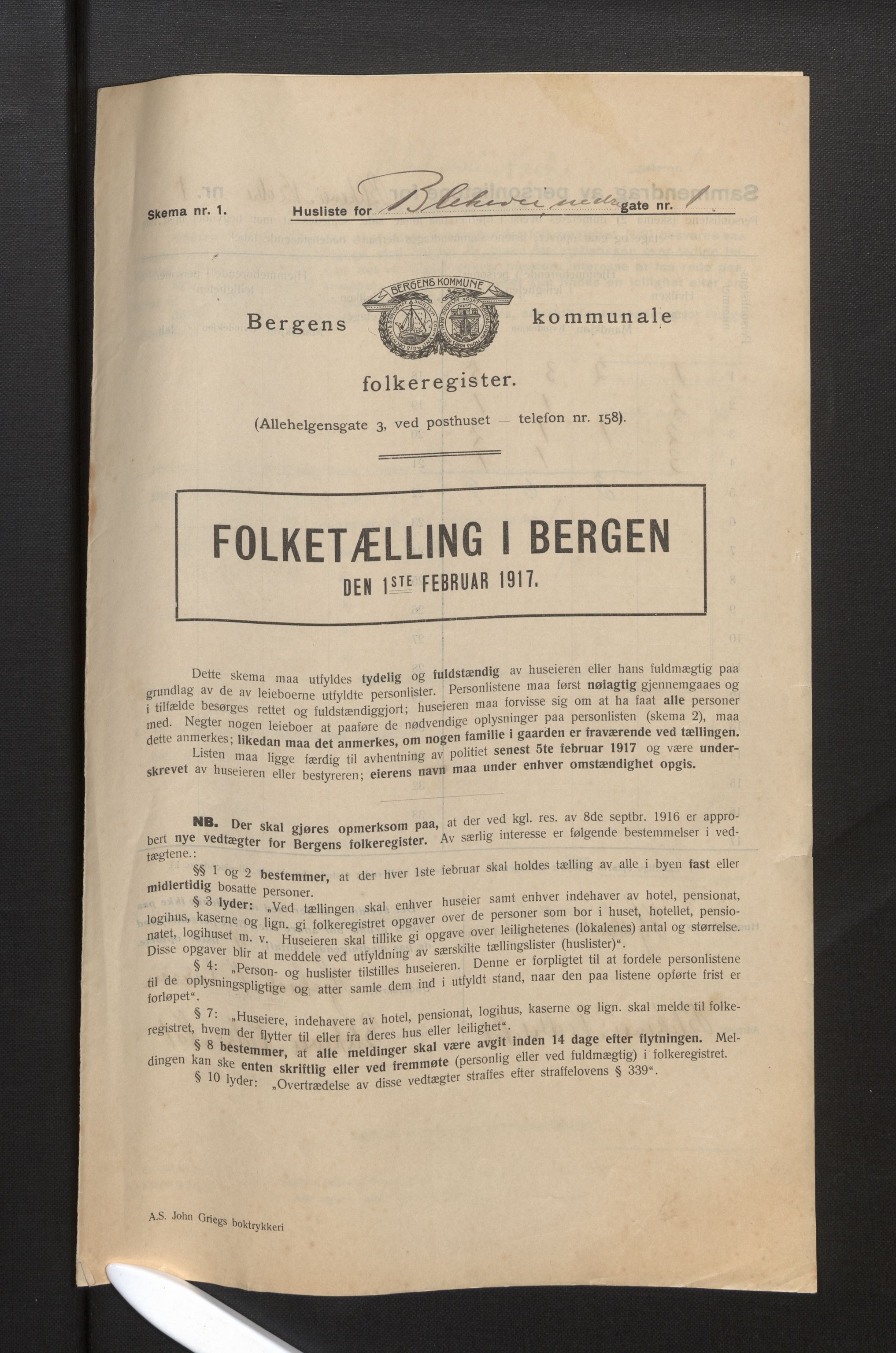 SAB, Kommunal folketelling 1917 for Bergen kjøpstad, 1917, s. 2829