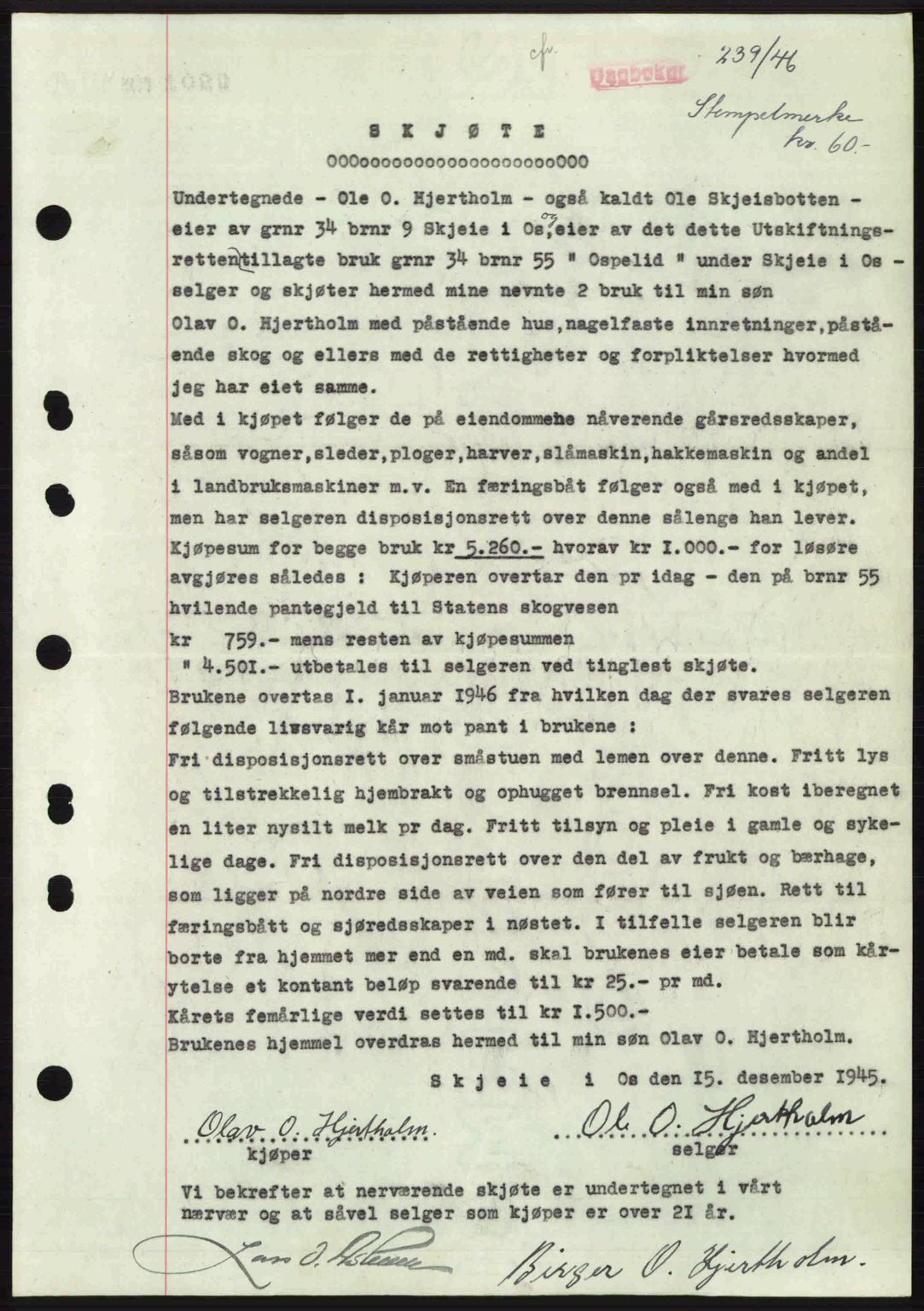 Midhordland sorenskriveri, SAB/A-3001/1/G/Gb/Gbj/L0022: Pantebok nr. A41-43, 1946-1946, Dagboknr: 239/1946