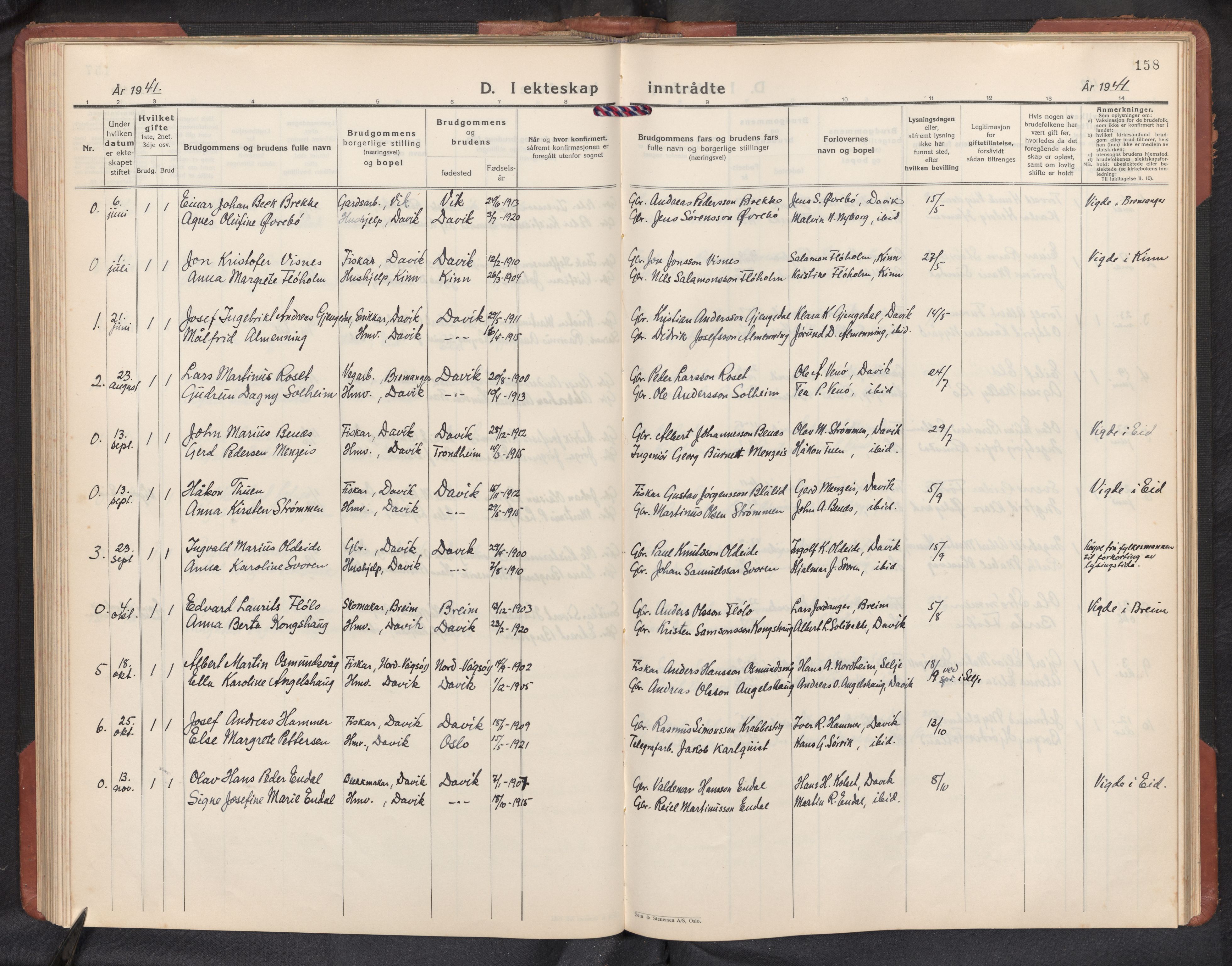 Davik sokneprestembete, AV/SAB-A-79701/H/Hab/Habc/L0004: Klokkerbok nr. C 4, 1930-1952, s. 157b-158a