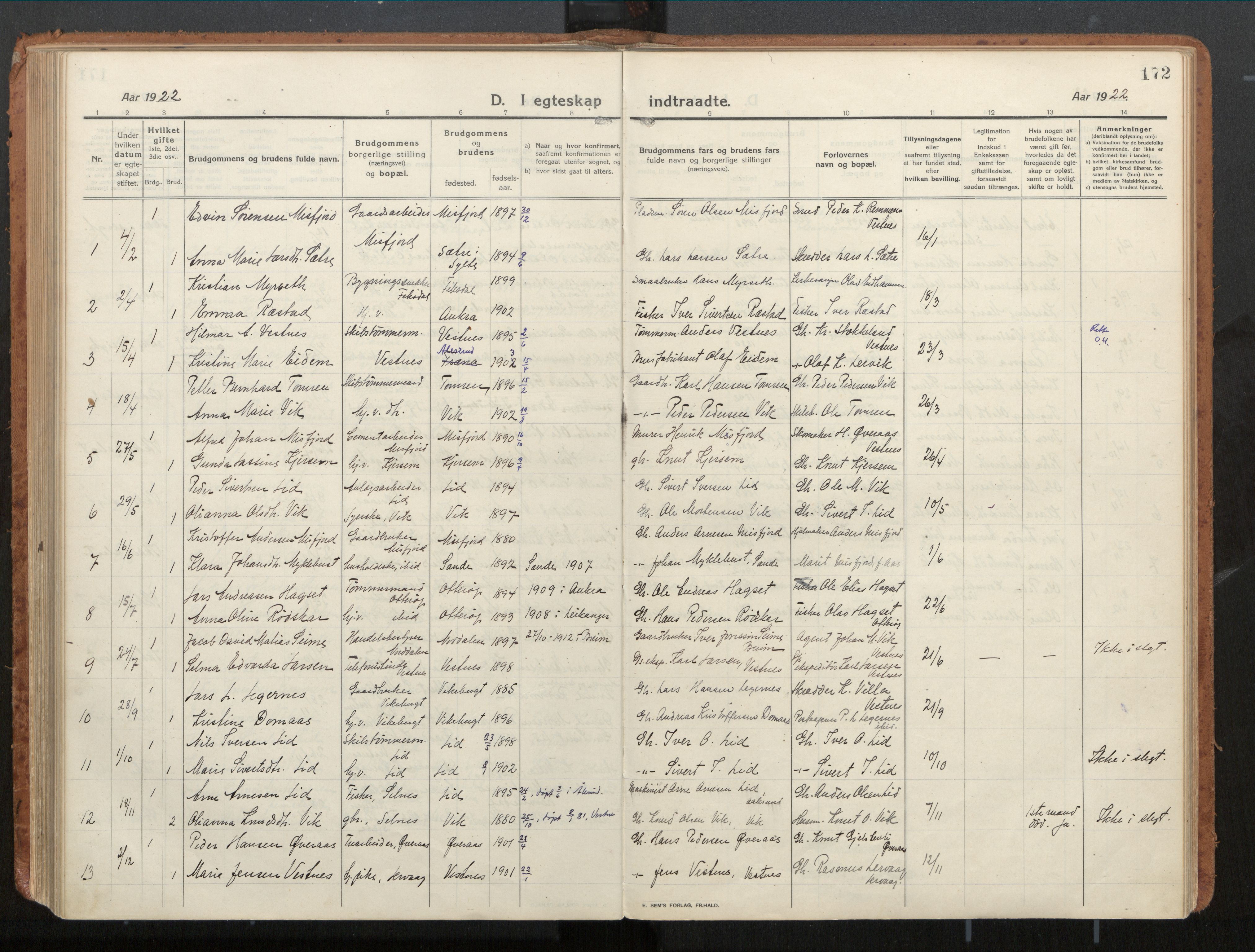 Ministerialprotokoller, klokkerbøker og fødselsregistre - Møre og Romsdal, AV/SAT-A-1454/539/L0534a: Ministerialbok nr. 539A08, 1912-1935, s. 172