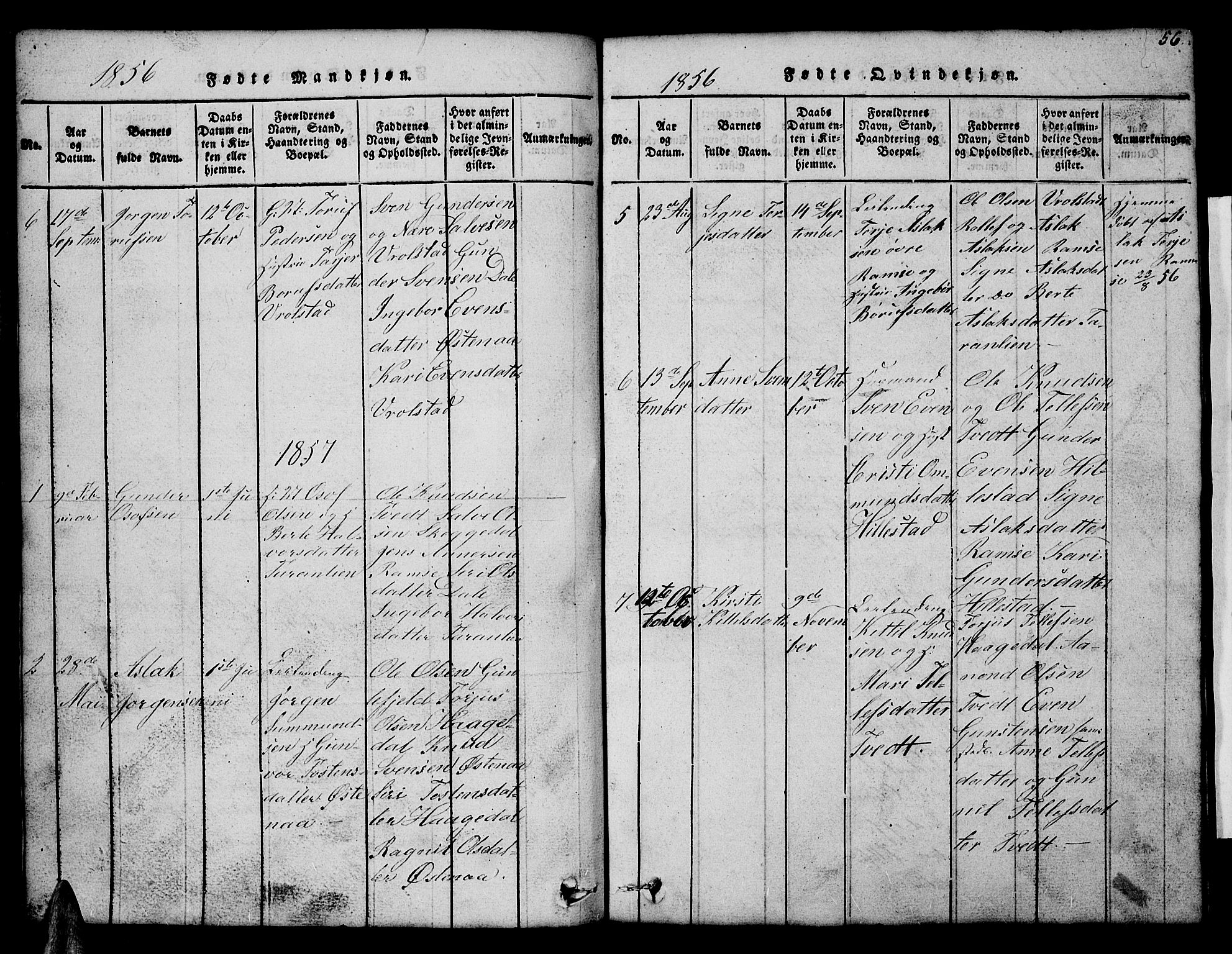 Åmli sokneprestkontor, SAK/1111-0050/F/Fb/Fbb/L0001: Klokkerbok nr. B 1, 1816-1889, s. 56