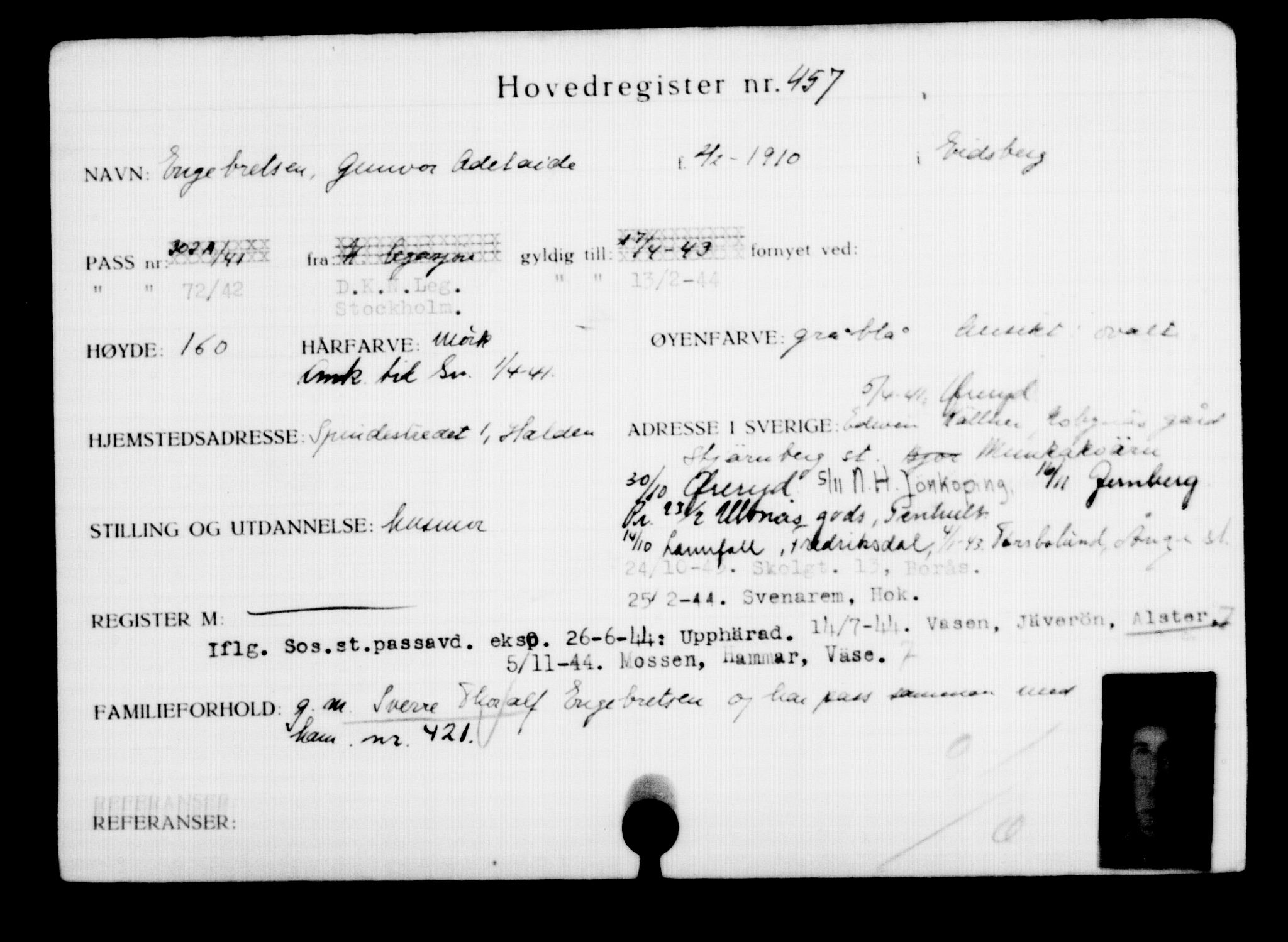 Utenriksstasjonene, Legasjonen i Stockholm, Flyktningkontoret, AV/RA-S-6753/V/Va/L0001: Kjesäterkartoteket, flyktninger med registreringsnr. 1-1000, 1940-1945, s. 711