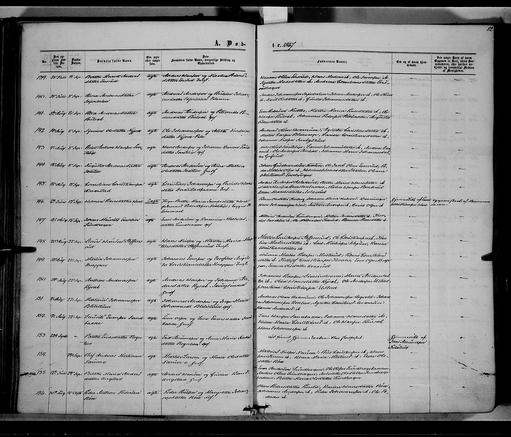 Vestre Toten prestekontor, AV/SAH-PREST-108/H/Ha/Haa/L0007: Ministerialbok nr. 7, 1862-1869, s. 82