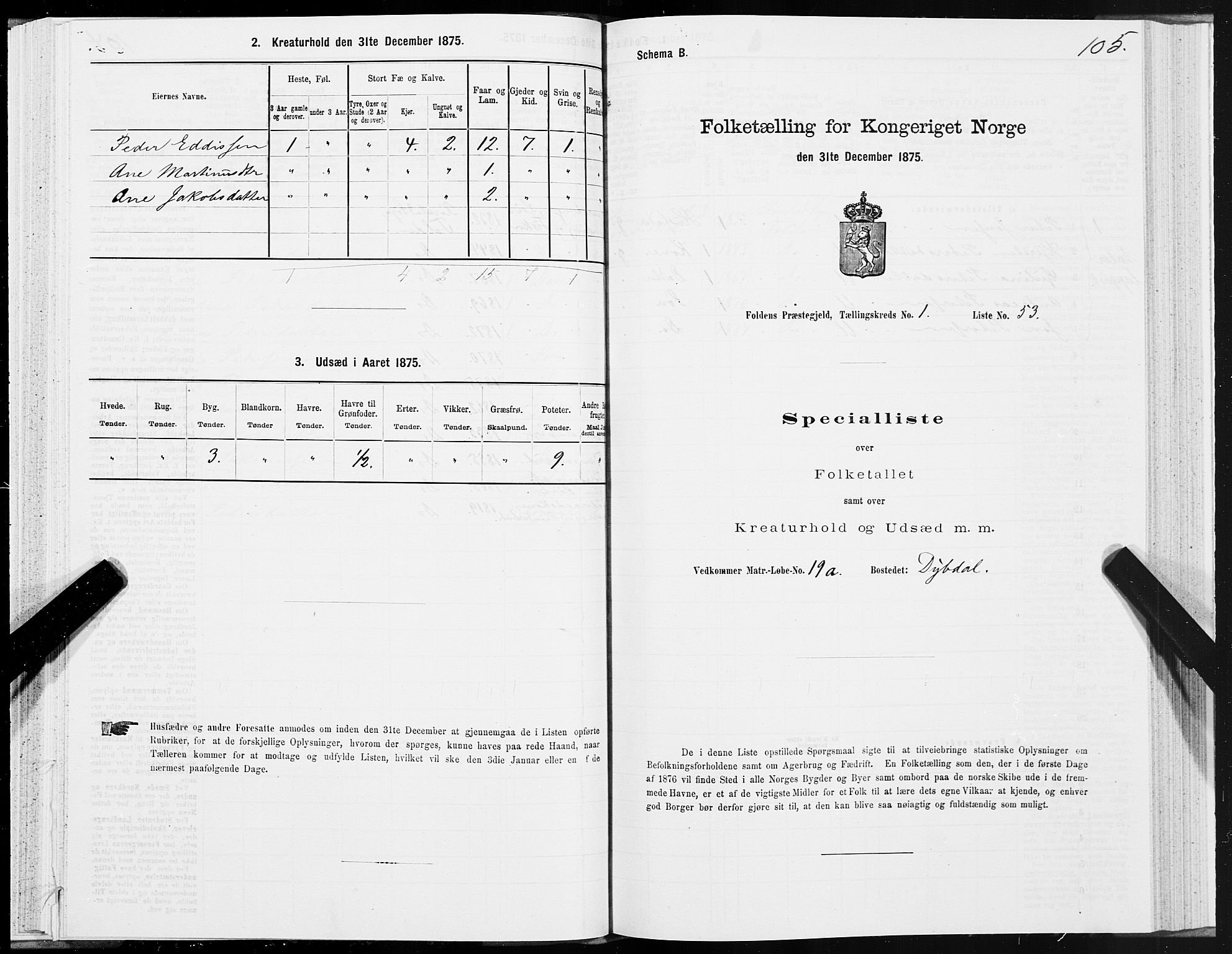 SAT, Folketelling 1875 for 1845P Folda prestegjeld, 1875, s. 1105