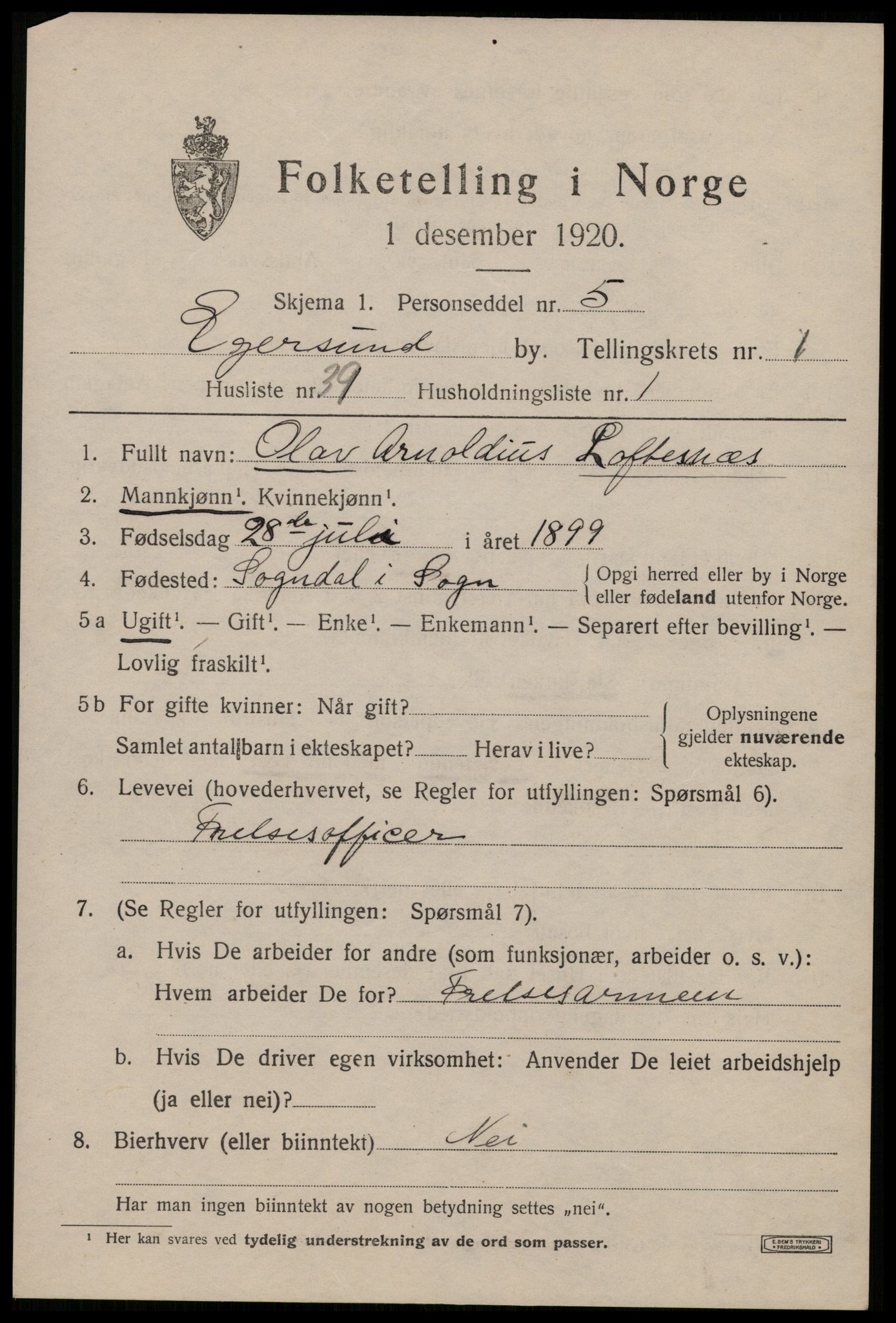 SAST, Folketelling 1920 for 1101 Egersund ladested, 1920, s. 3212