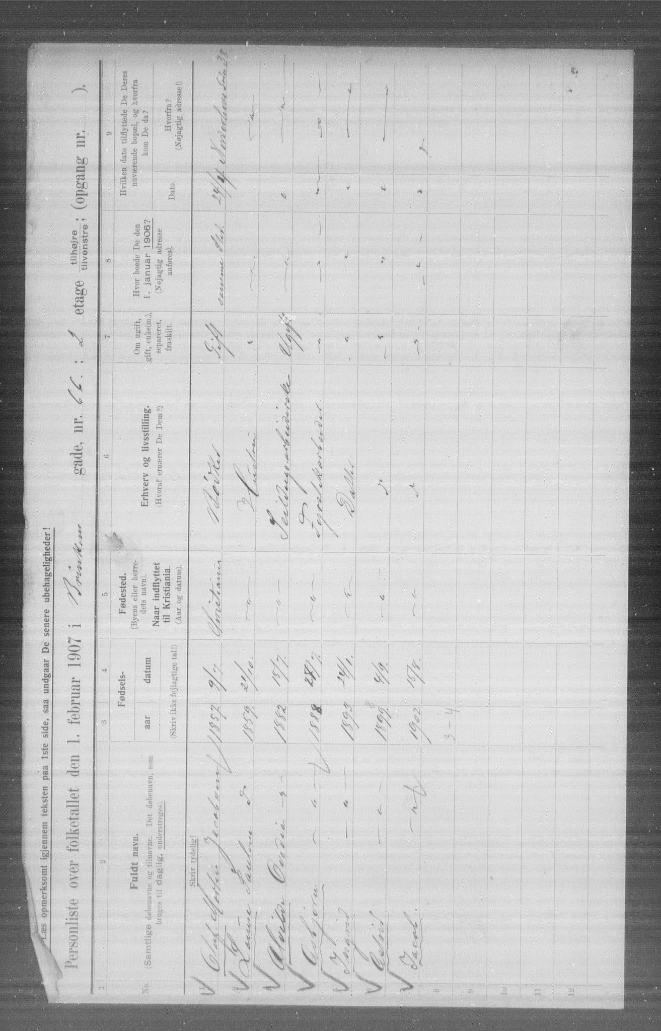 OBA, Kommunal folketelling 1.2.1907 for Kristiania kjøpstad, 1907, s. 4708