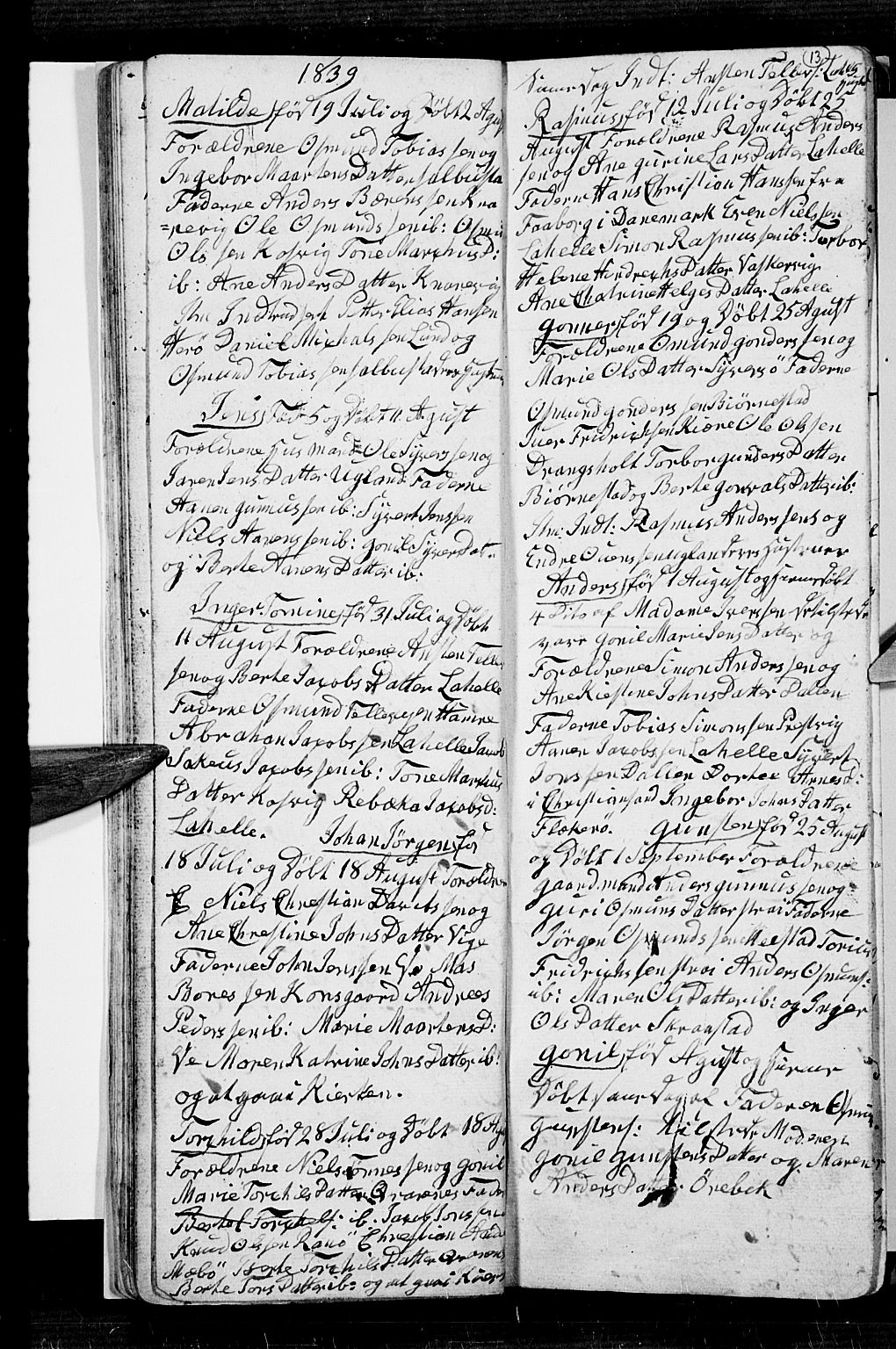 Oddernes sokneprestkontor, AV/SAK-1111-0033/F/Fb/Fba/L0004: Klokkerbok nr. B 4, 1837-1846, s. 13