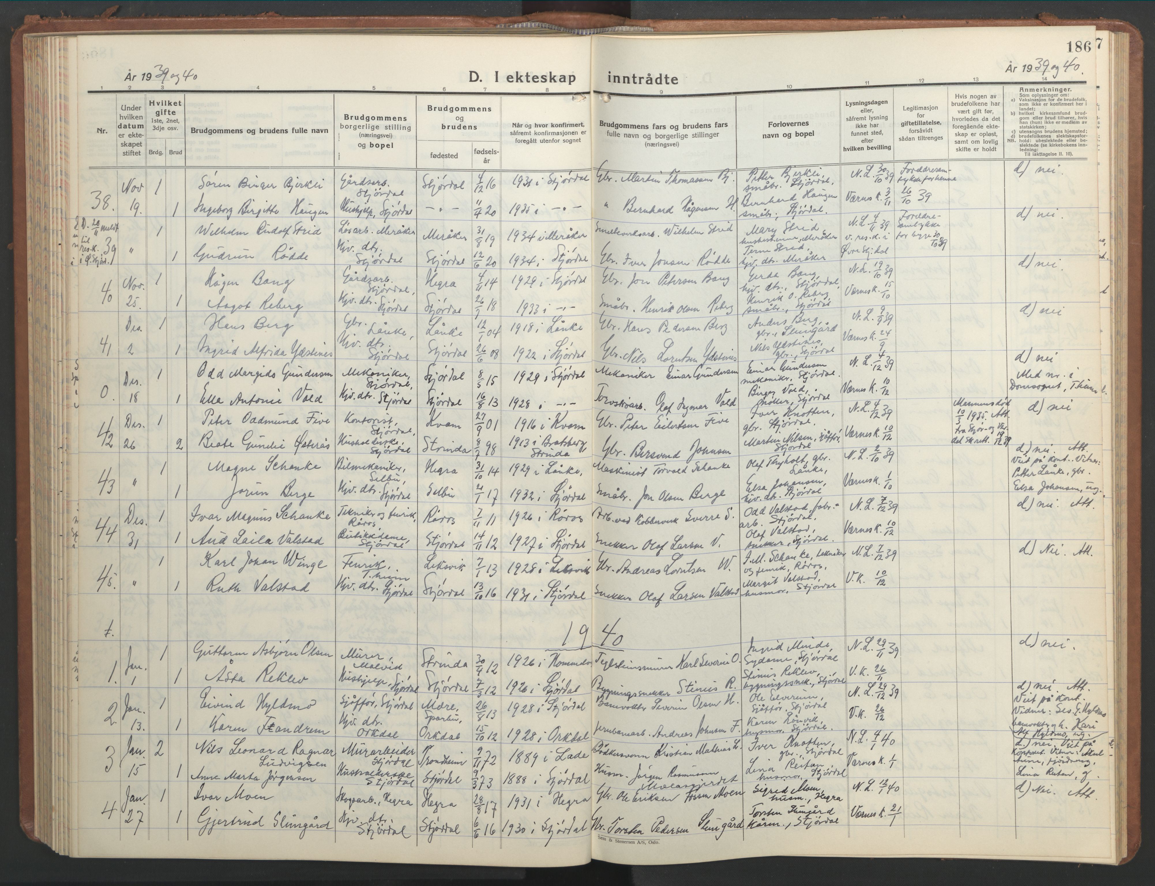 Ministerialprotokoller, klokkerbøker og fødselsregistre - Nord-Trøndelag, AV/SAT-A-1458/709/L0089: Klokkerbok nr. 709C03, 1935-1948, s. 186