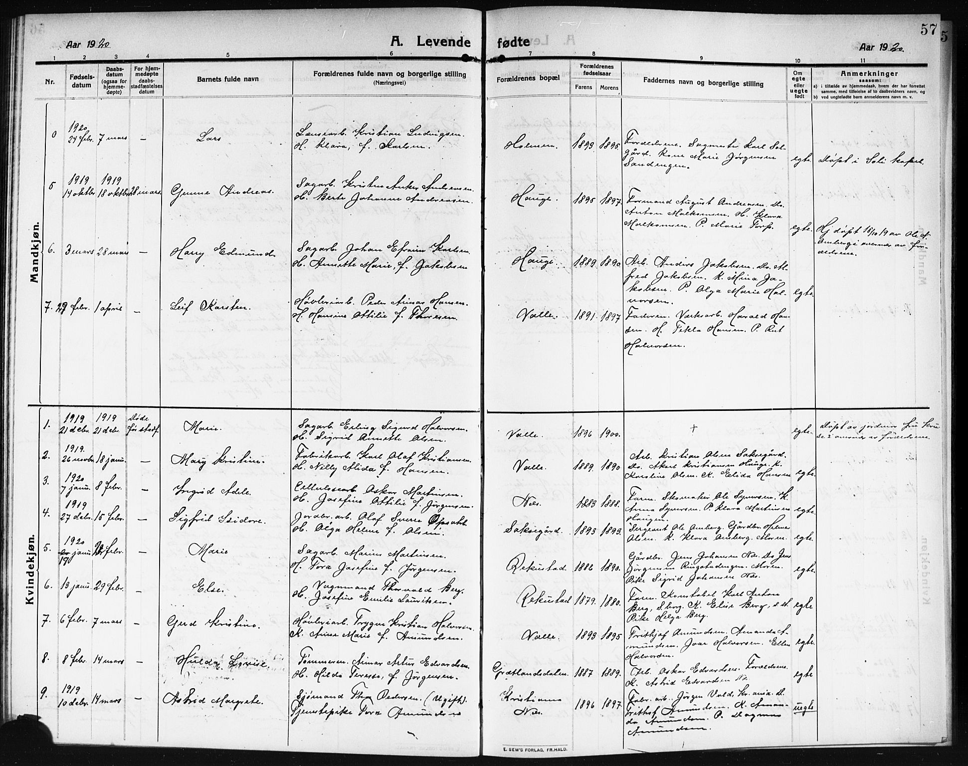 Rolvsøy prestekontor Kirkebøker, AV/SAO-A-2004/G/Ga/L0001: Klokkerbok nr. 1, 1911-1920, s. 57