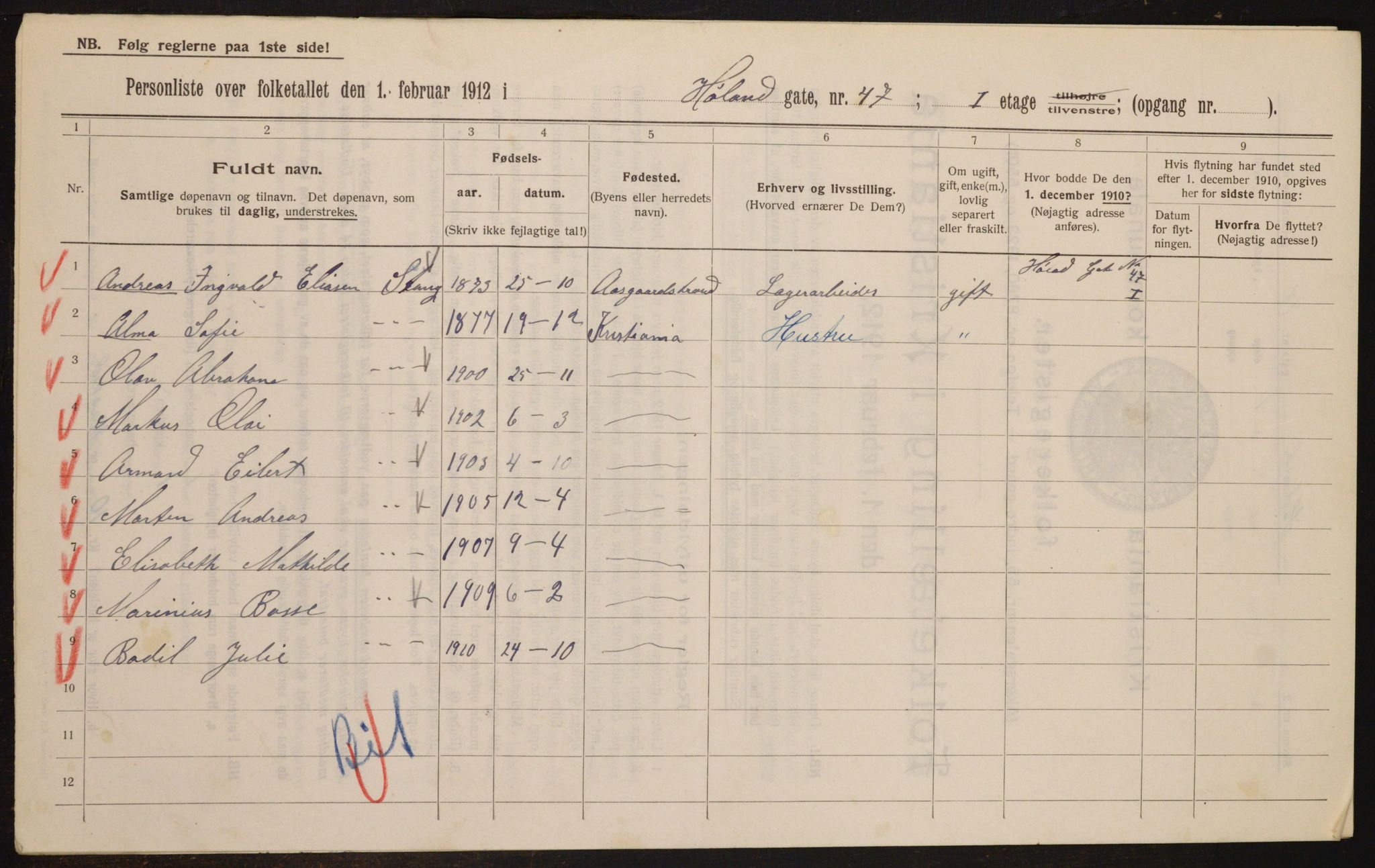 OBA, Kommunal folketelling 1.2.1912 for Kristiania, 1912, s. 43098