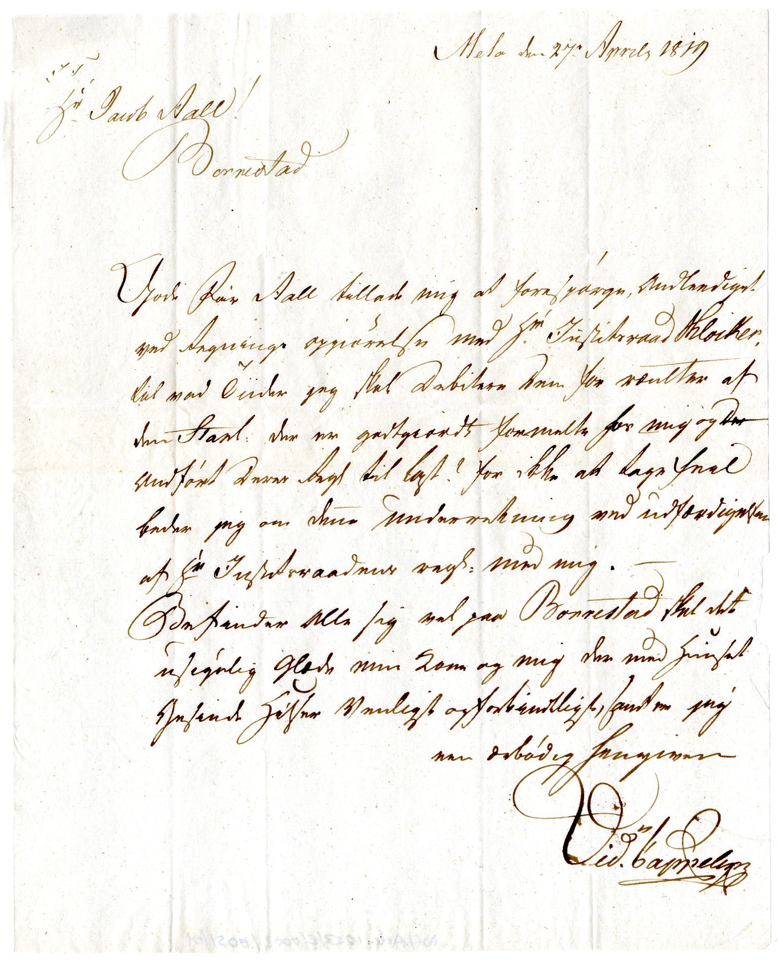 Diderik Maria Aalls brevsamling, NF/Ark-1023/F/L0002: D.M. Aalls brevsamling. B - C, 1799-1889, s. 253