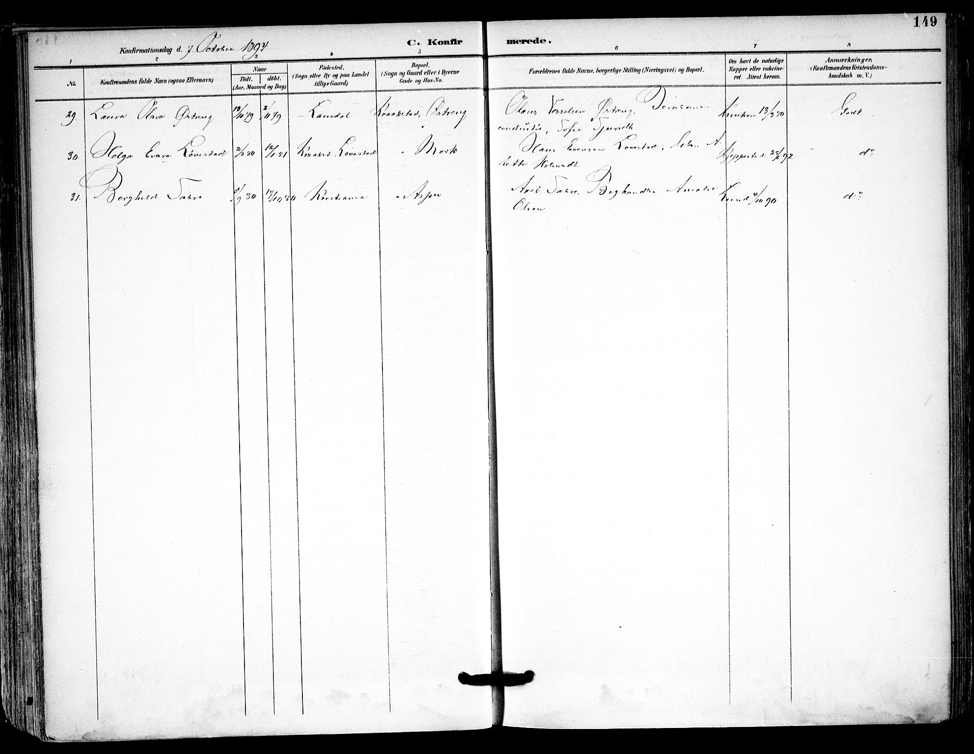 Kråkstad prestekontor Kirkebøker, SAO/A-10125a/F/Fa/L0010: Ministerialbok nr. I 10, 1893-1931, s. 149