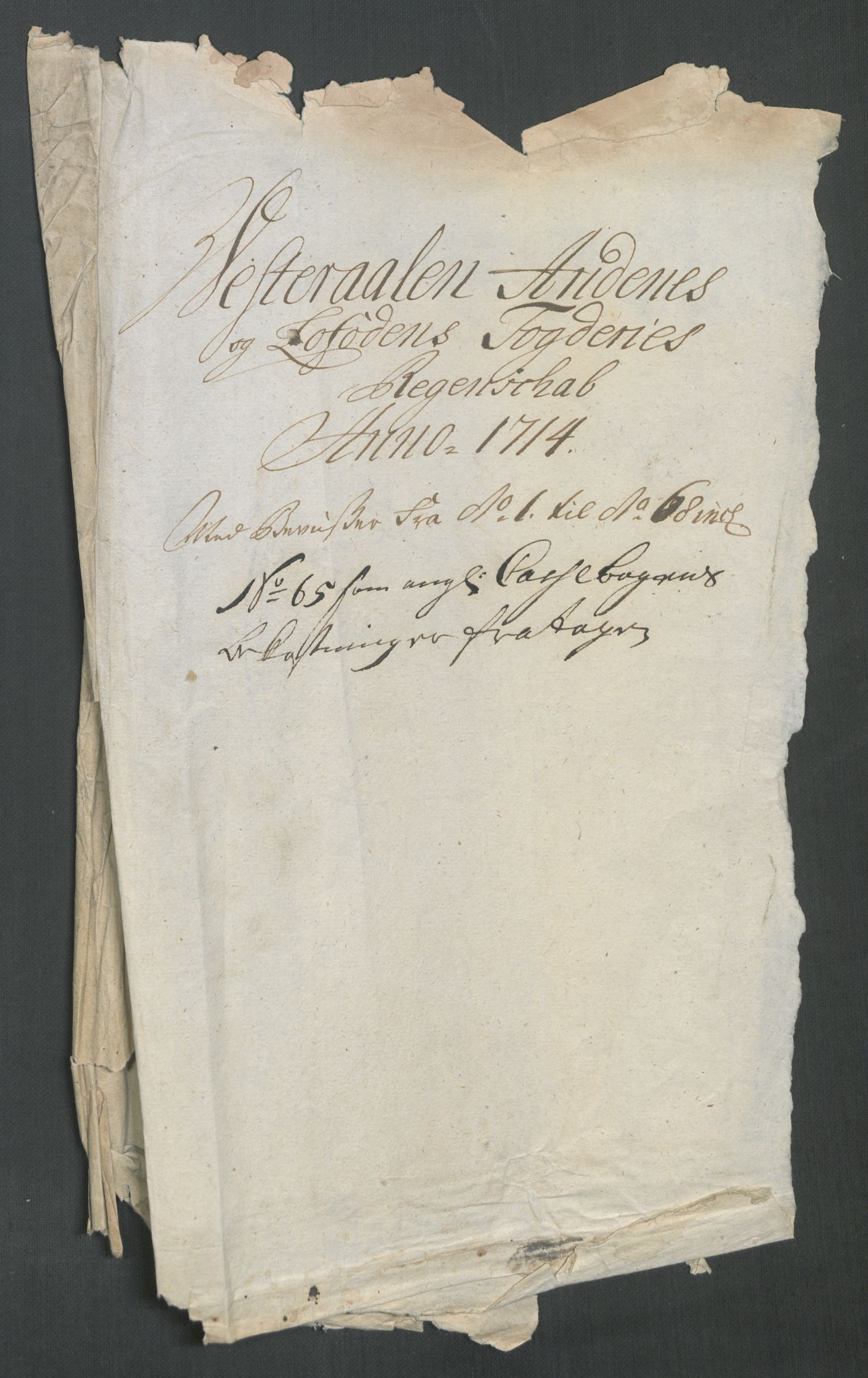 Rentekammeret inntil 1814, Reviderte regnskaper, Fogderegnskap, RA/EA-4092/R67/L4680: Fogderegnskap Vesterålen, Andenes og Lofoten, 1714, s. 3