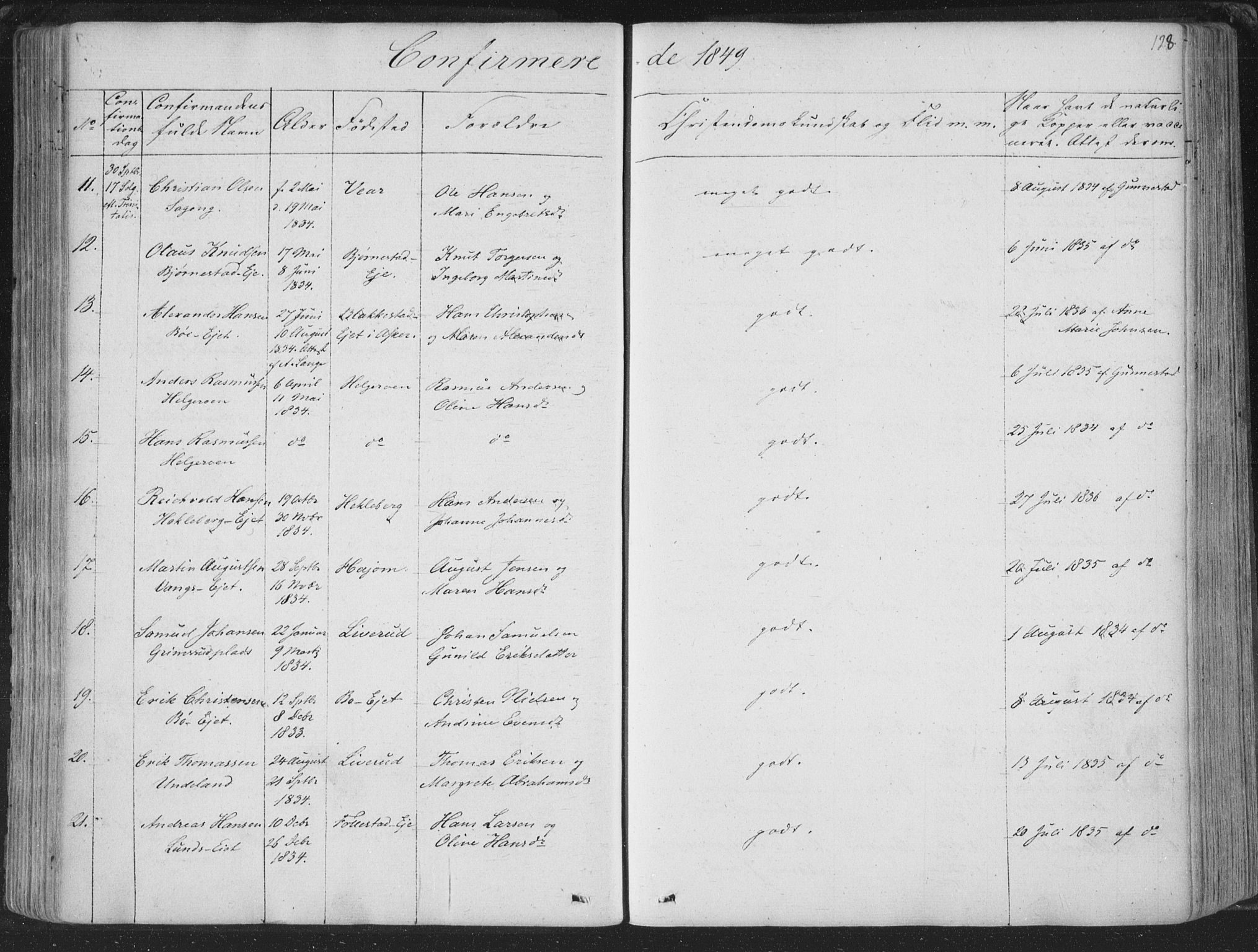 Røyken kirkebøker, SAKO/A-241/F/Fa/L0005: Ministerialbok nr. 5, 1833-1856, s. 128