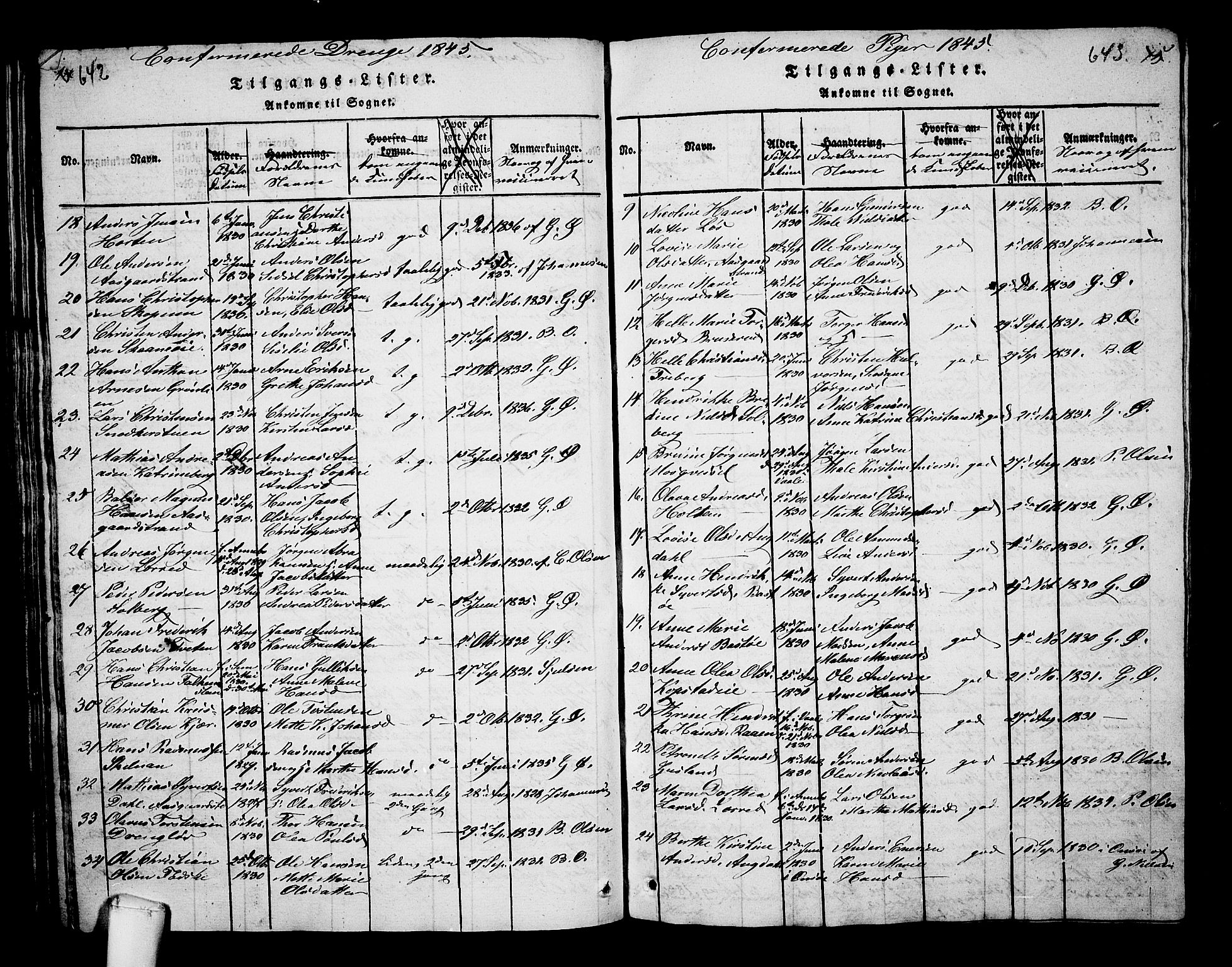 Borre kirkebøker, AV/SAKO-A-338/G/Ga/L0001: Klokkerbok nr. I 1, 1815-1851, s. 642-643