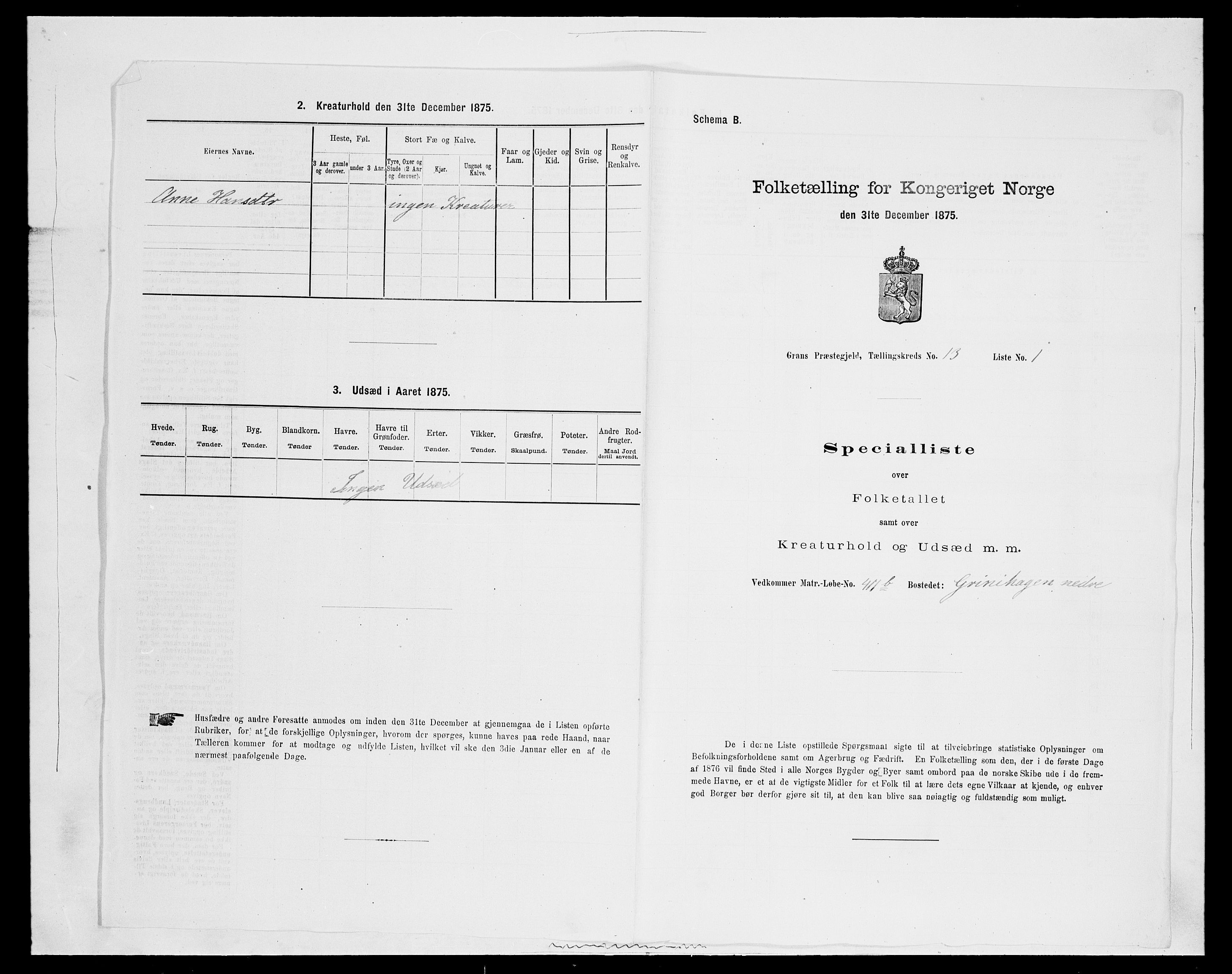 SAH, Folketelling 1875 for 0534P Gran prestegjeld, 1875, s. 2372