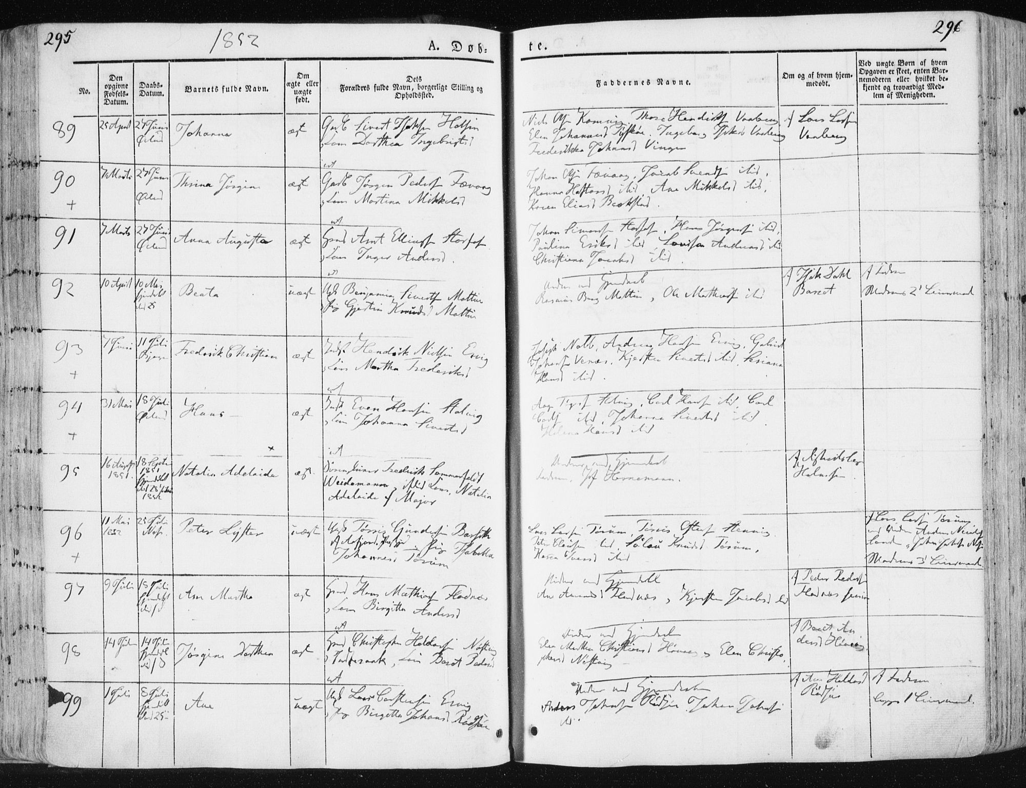 Ministerialprotokoller, klokkerbøker og fødselsregistre - Sør-Trøndelag, SAT/A-1456/659/L0736: Ministerialbok nr. 659A06, 1842-1856, s. 295-296