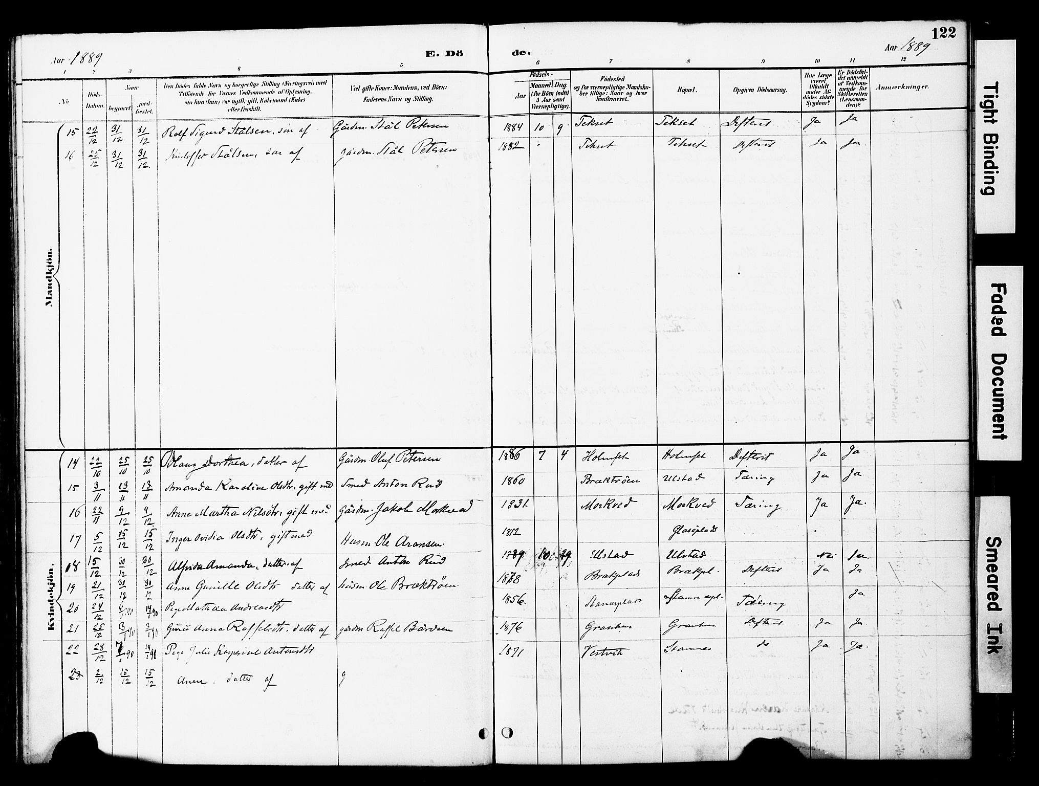 Ministerialprotokoller, klokkerbøker og fødselsregistre - Nord-Trøndelag, AV/SAT-A-1458/741/L0396: Ministerialbok nr. 741A10, 1889-1901, s. 122