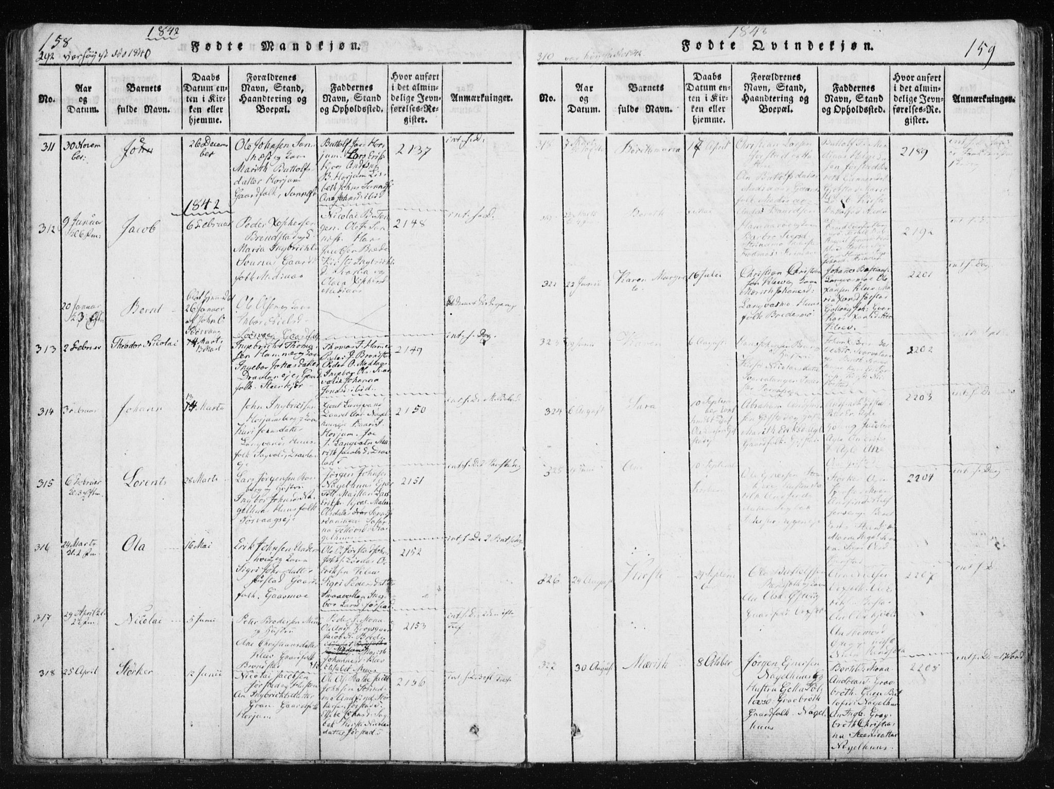 Ministerialprotokoller, klokkerbøker og fødselsregistre - Nord-Trøndelag, SAT/A-1458/749/L0469: Ministerialbok nr. 749A03, 1817-1857, s. 158-159