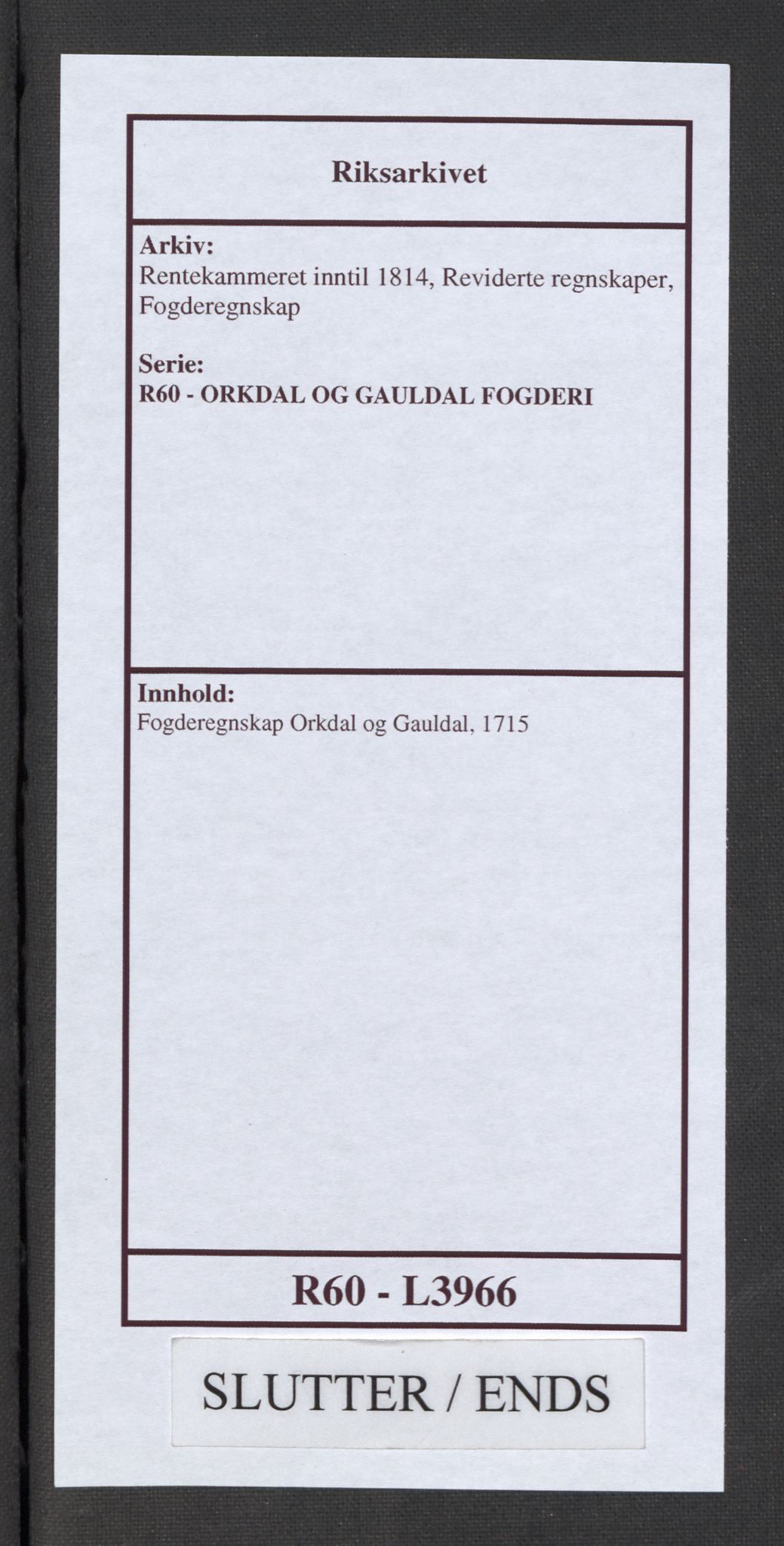 Rentekammeret inntil 1814, Reviderte regnskaper, Fogderegnskap, AV/RA-EA-4092/R60/L3966: Fogderegnskap Orkdal og Gauldal, 1715, s. 561