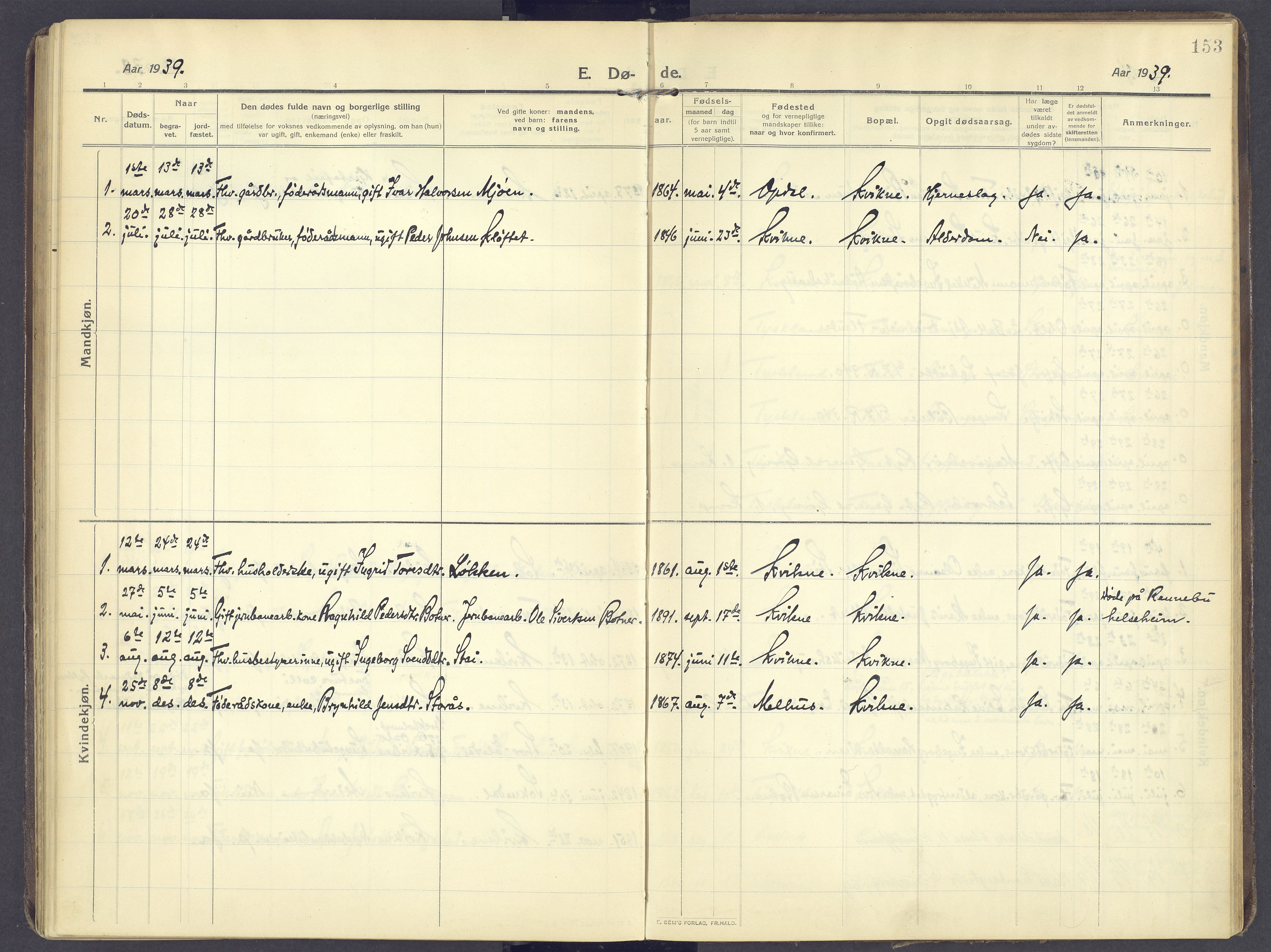 Kvikne prestekontor, SAH/PREST-064/H/Ha/Haa/L0009: Ministerialbok nr. 9, 1911-1942, s. 153