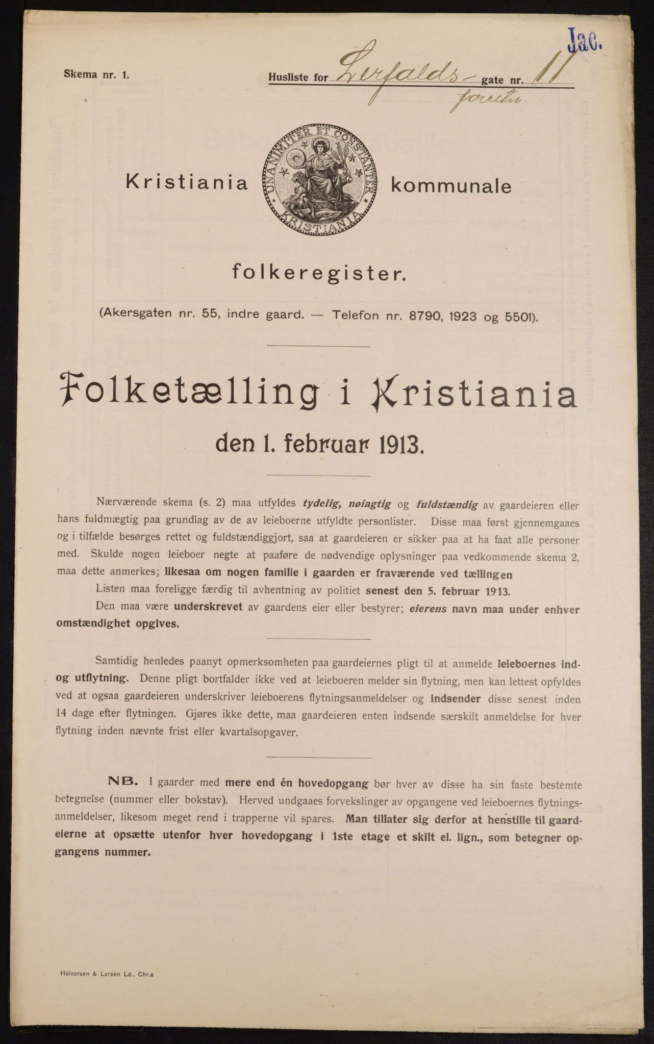 OBA, Kommunal folketelling 1.2.1913 for Kristiania, 1913, s. 57025