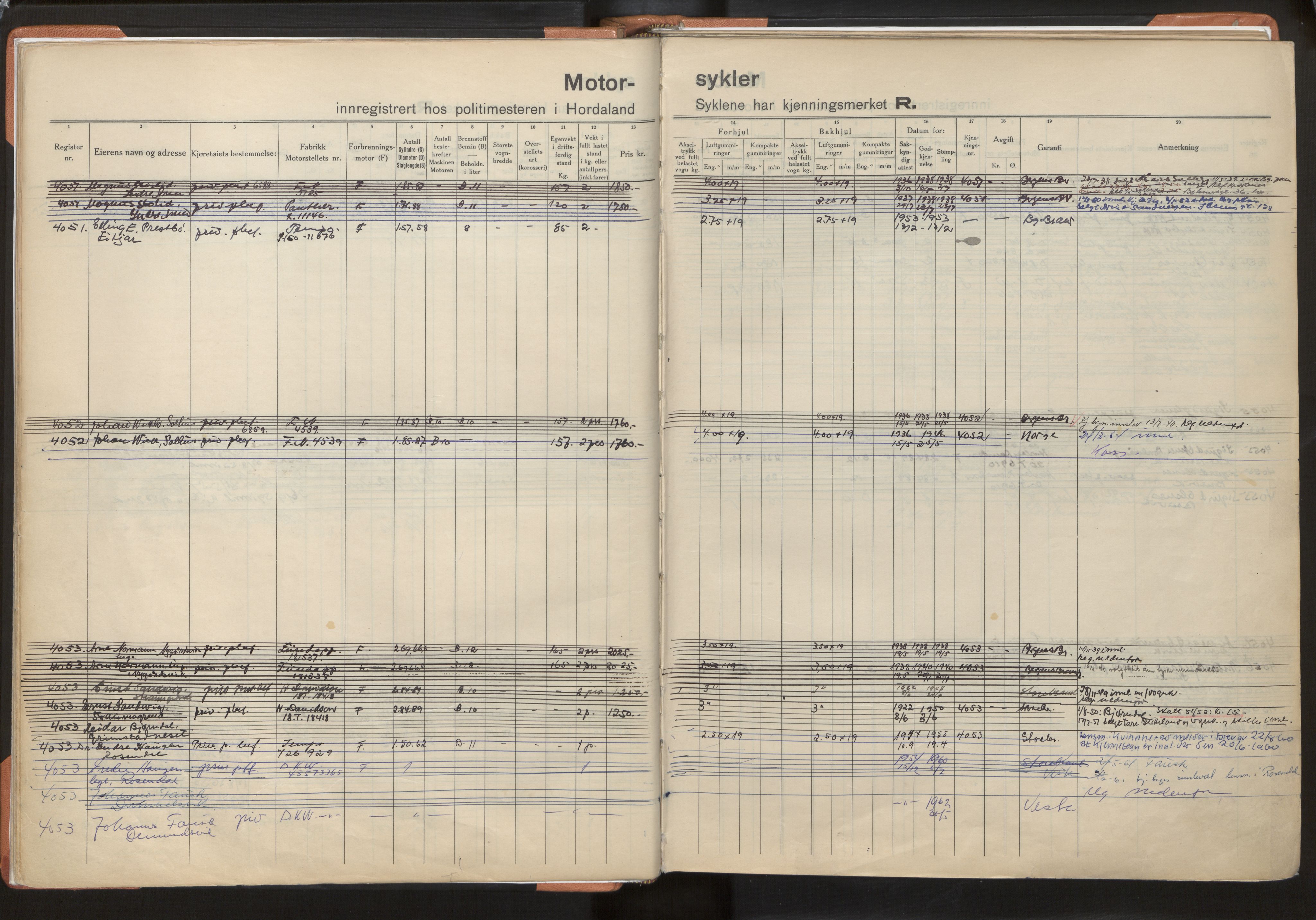 Statens vegvesen, Hordaland vegkontor, AV/SAB-A-5201/2/O/Oa/L0010: Motorsykkel/moped - R4000-4733, 1915-1970