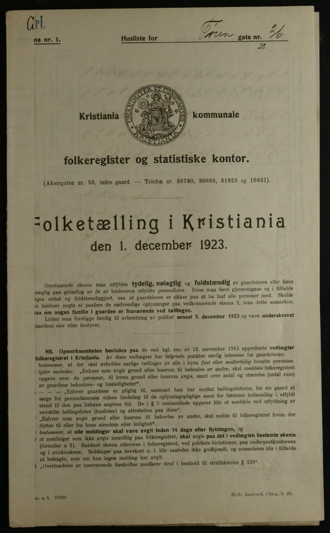 OBA, Kommunal folketelling 1.12.1923 for Kristiania, 1923, s. 130274