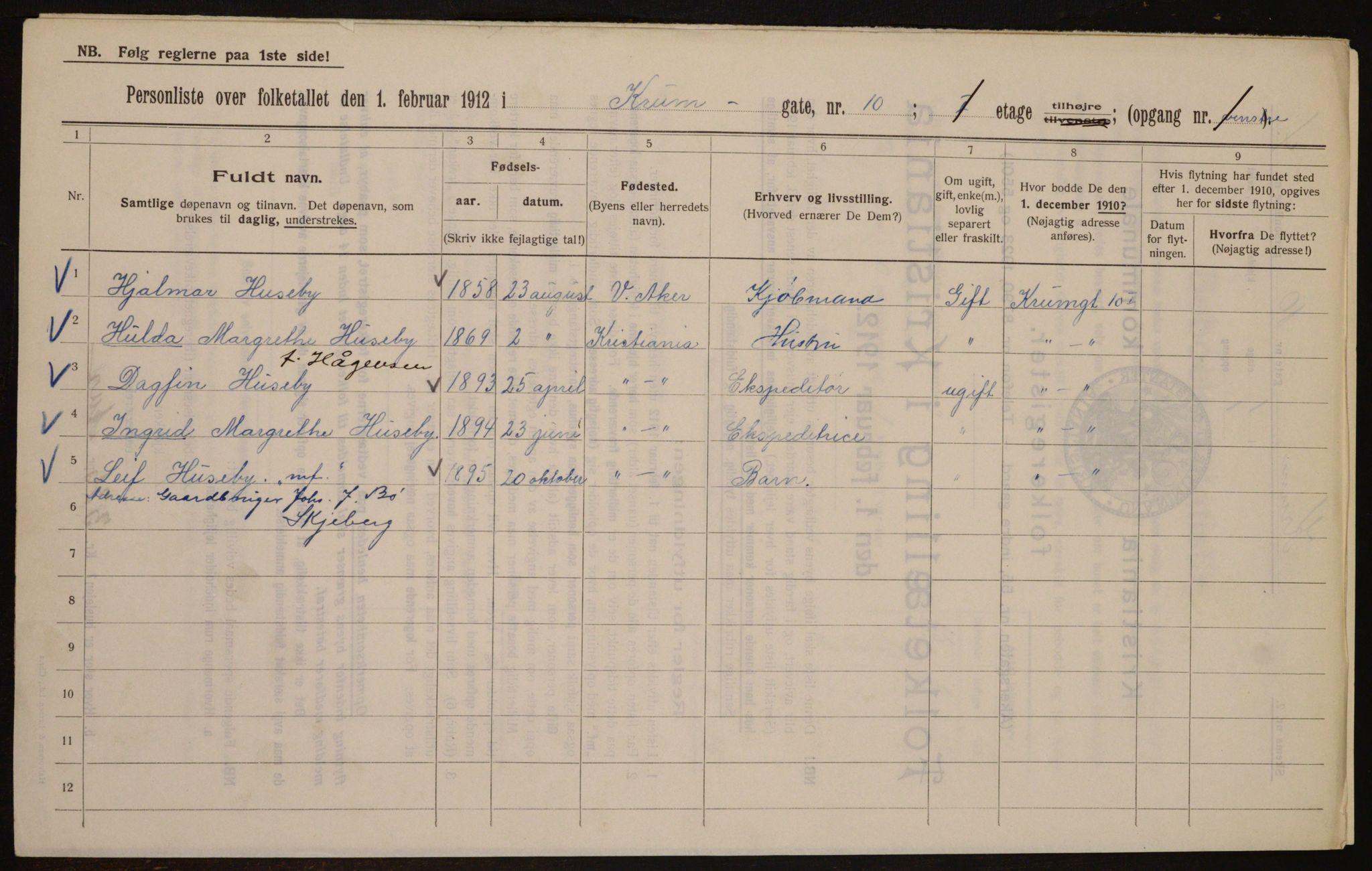 OBA, Kommunal folketelling 1.2.1912 for Kristiania, 1912, s. 55192