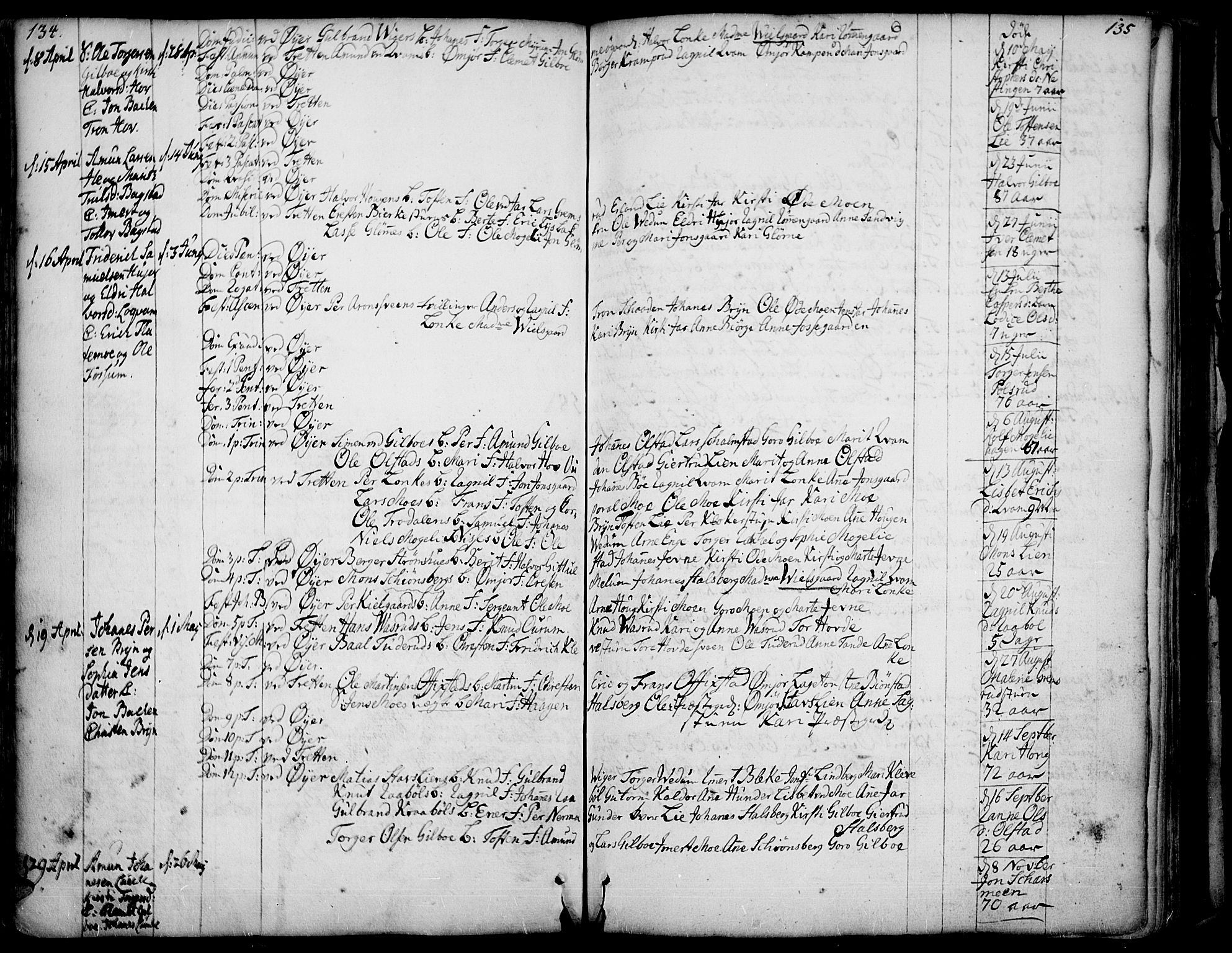Øyer prestekontor, AV/SAH-PREST-084/H/Ha/Haa/L0002: Ministerialbok nr. 2, 1733-1784, s. 134-135