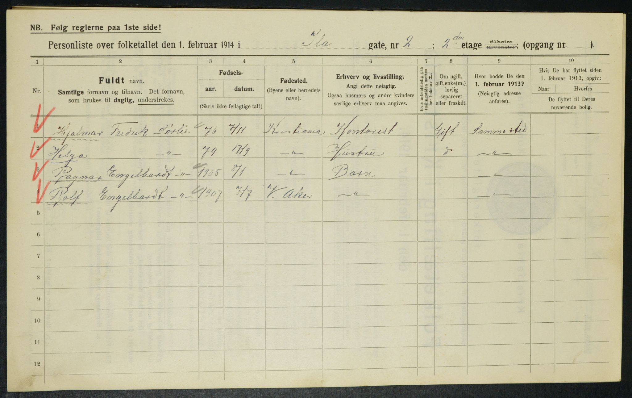 OBA, Kommunal folketelling 1.2.1914 for Kristiania, 1914, s. 43199