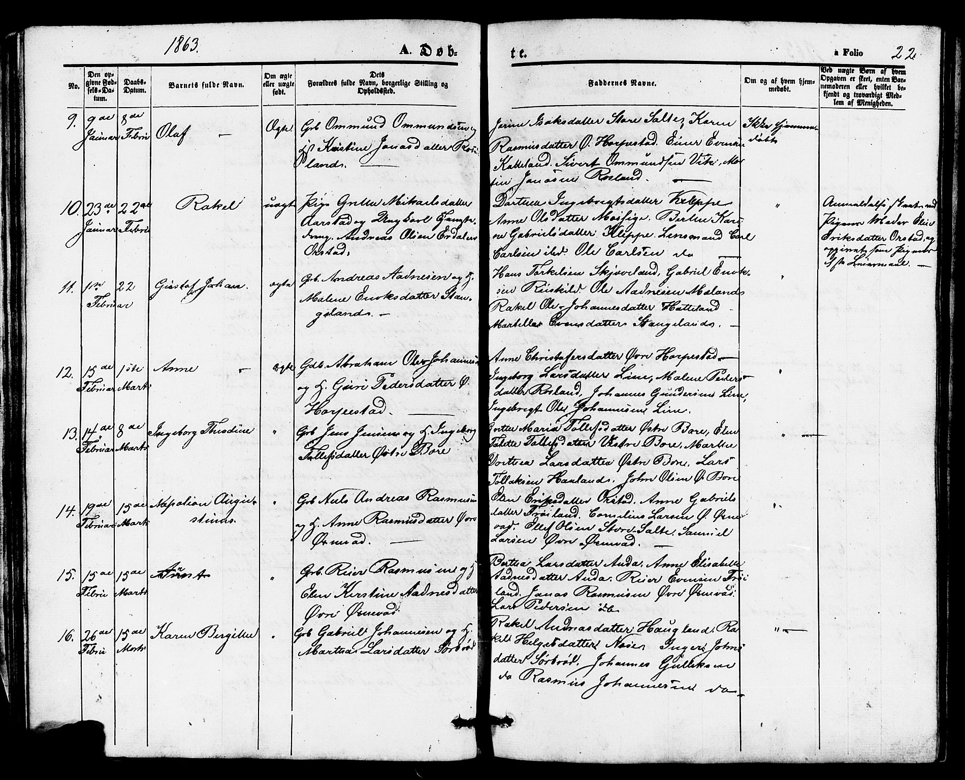 Klepp sokneprestkontor, AV/SAST-A-101803/001/3/30BB/L0002: Klokkerbok nr. B 2, 1860-1875, s. 22