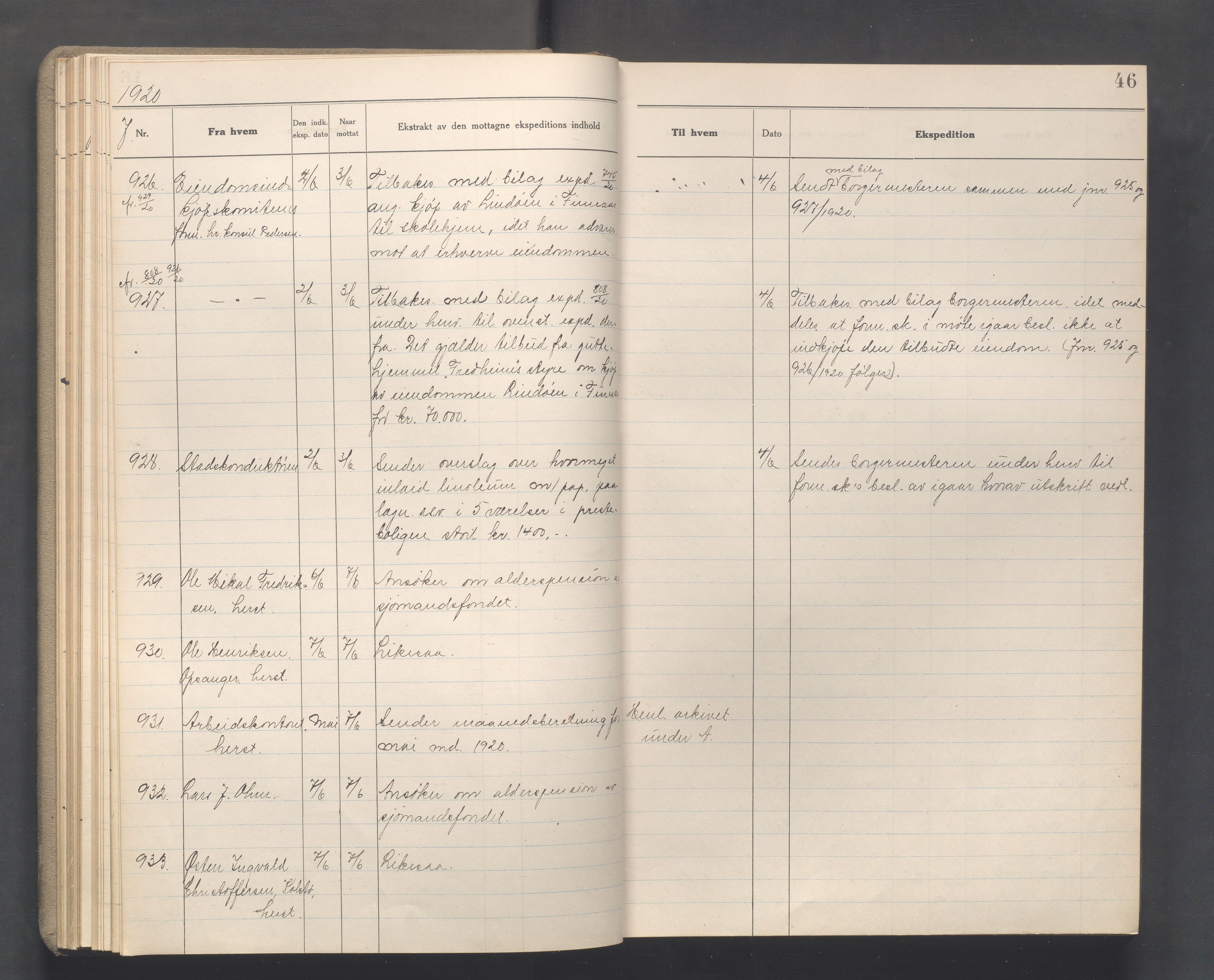 Haugesund kommune - Formannskapet, IKAR/X-0001/C/L0010: Journal, 1920-1921, s. 46