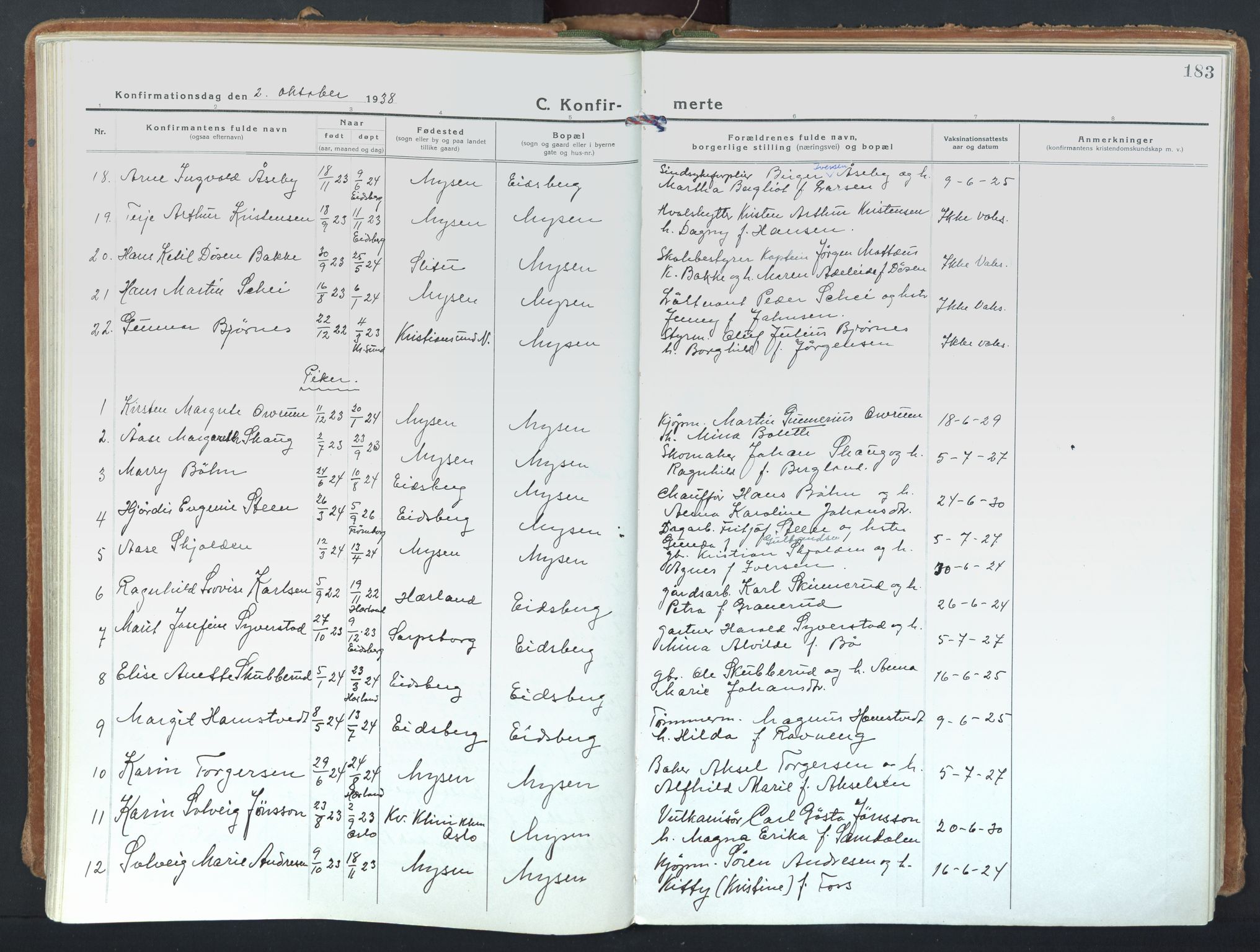 Eidsberg prestekontor Kirkebøker, AV/SAO-A-10905/F/Fd/L0001: Ministerialbok nr. IV 1, 1921-1948, s. 183