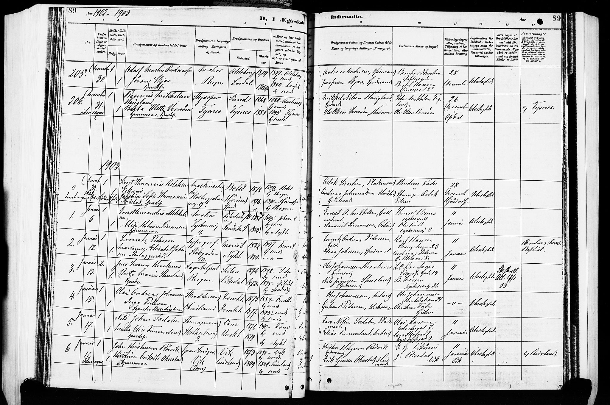 Nykirken Sokneprestembete, AV/SAB-A-77101/H/Hab: Klokkerbok nr. D 2, 1896-1905, s. 89