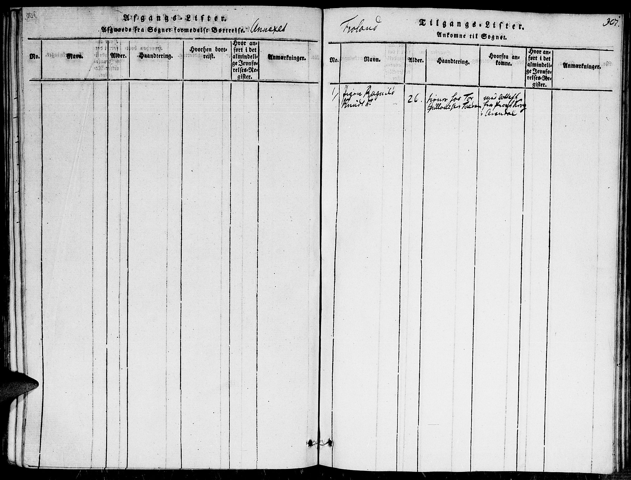 Fjære sokneprestkontor, AV/SAK-1111-0011/F/Fa/L0001: Ministerialbok nr. A 1 /2, 1816-1826, s. 307