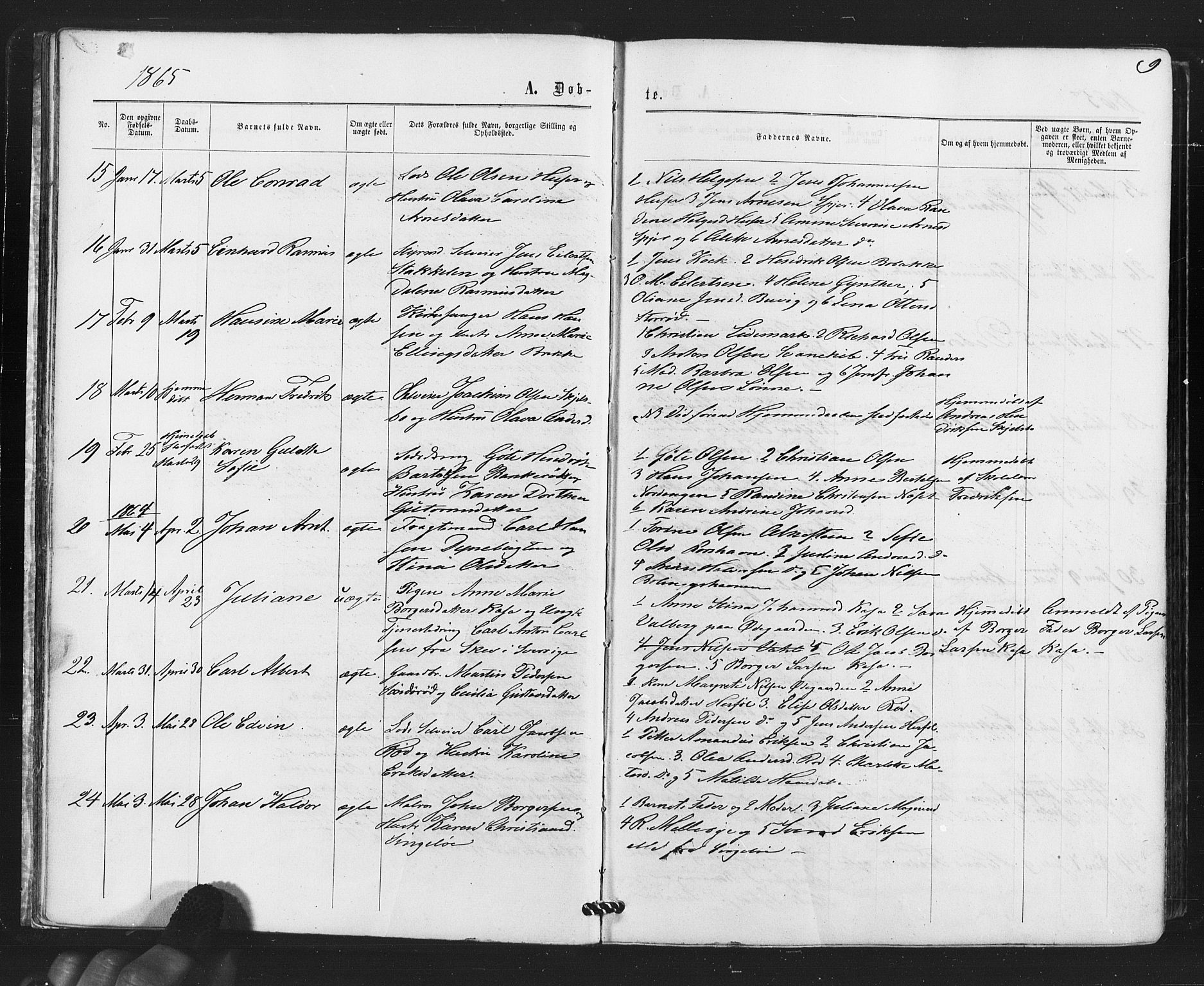 Hvaler prestekontor Kirkebøker, AV/SAO-A-2001/F/Fa/L0007: Ministerialbok nr. I 7, 1864-1878, s. 9