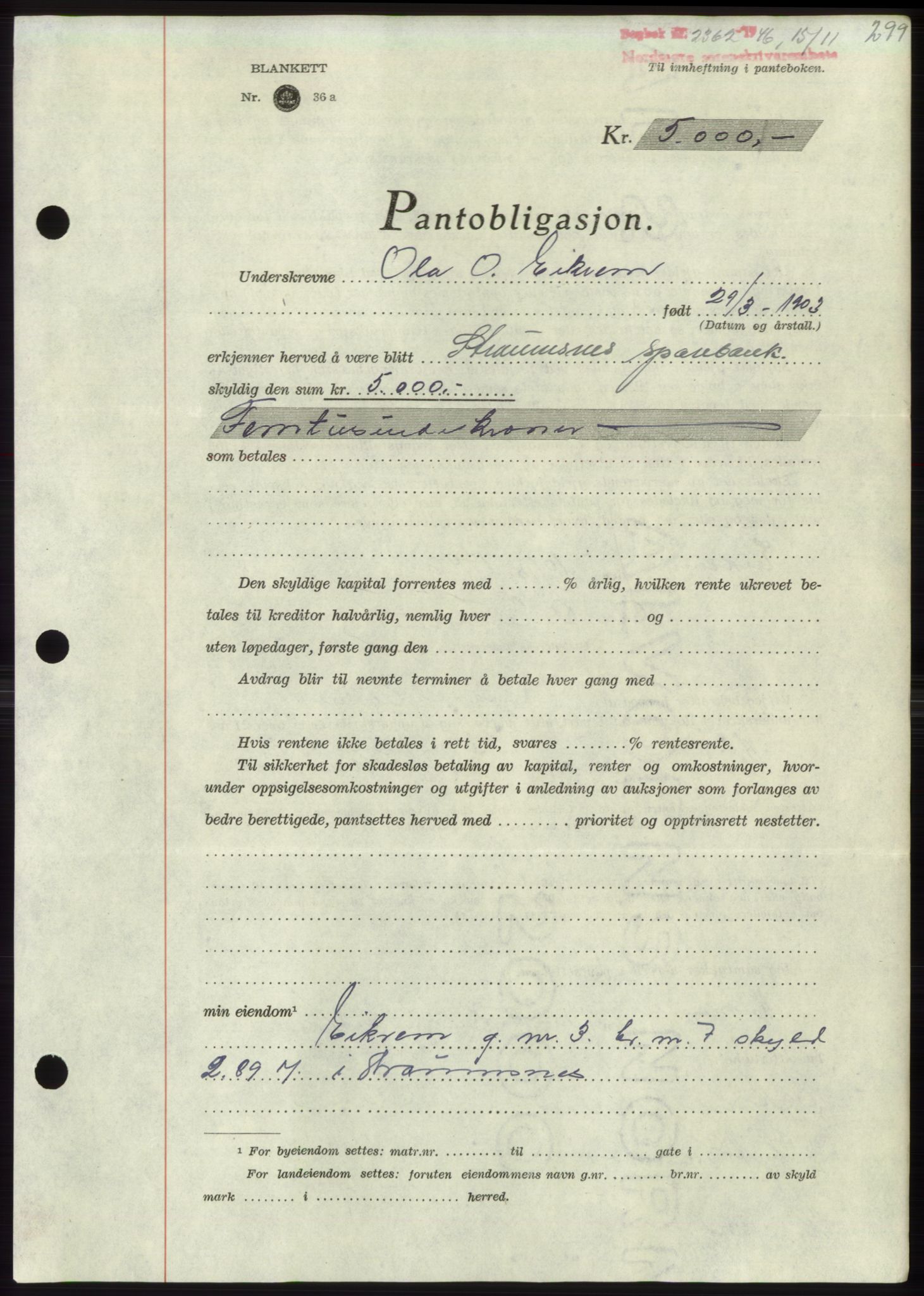 Nordmøre sorenskriveri, SAT/A-4132/1/2/2Ca: Pantebok nr. B95, 1946-1947, Dagboknr: 2362/1946