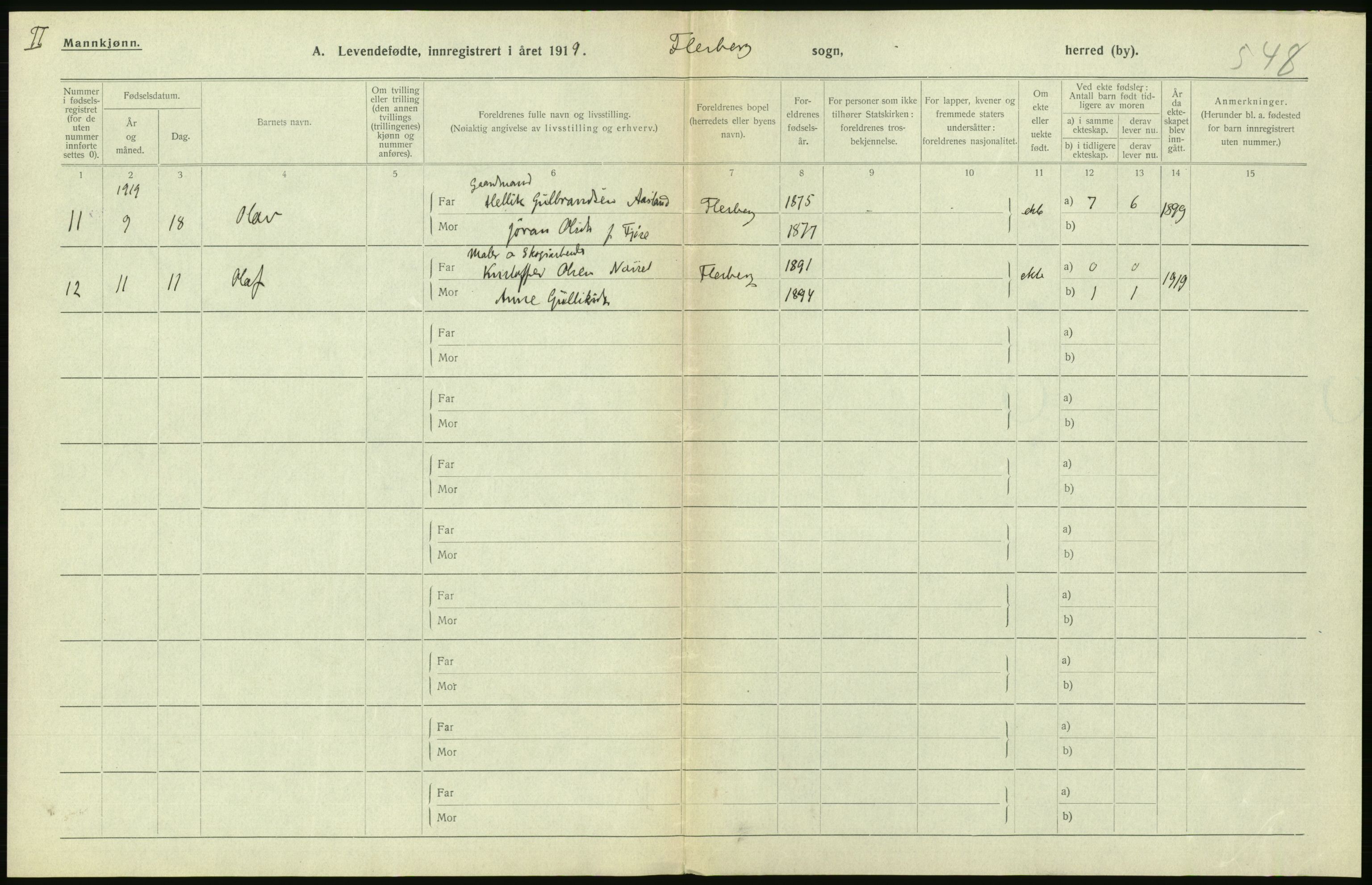 Statistisk sentralbyrå, Sosiodemografiske emner, Befolkning, RA/S-2228/D/Df/Dfb/Dfbi/L0016: Buskerud fylke: Levendefødte menn og kvinner. Bygder., 1919, s. 272