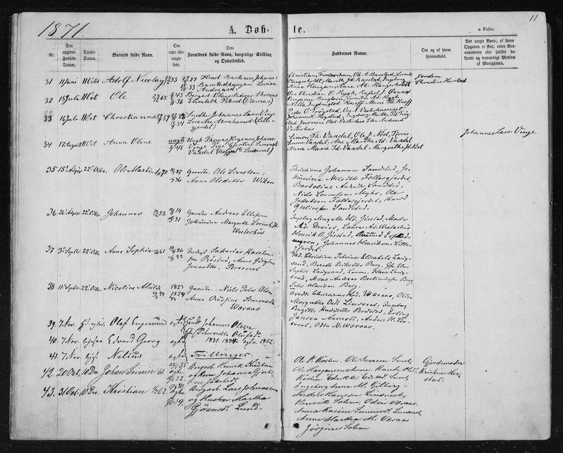 Ministerialprotokoller, klokkerbøker og fødselsregistre - Nord-Trøndelag, SAT/A-1458/722/L0219: Ministerialbok nr. 722A06, 1868-1880, s. 11