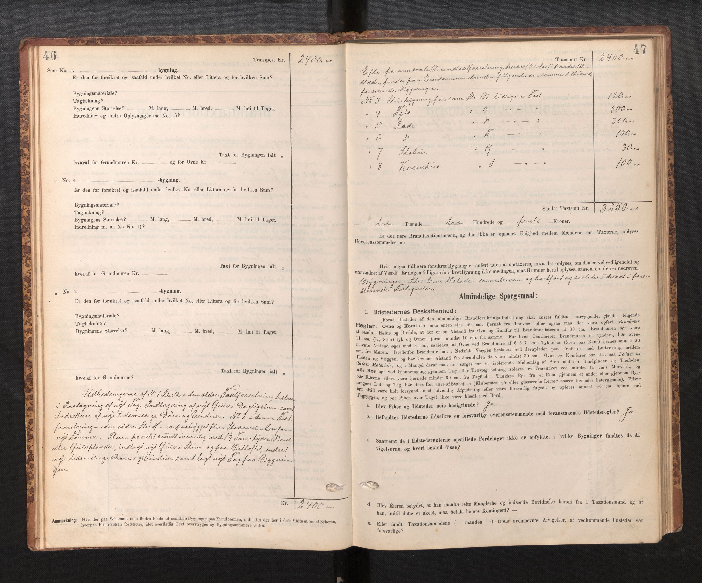 Lensmannen i Evanger, SAB/A-31701/0012/L0005: Branntakstprotokoll, skjematakst, 1895-1935, s. 46-47