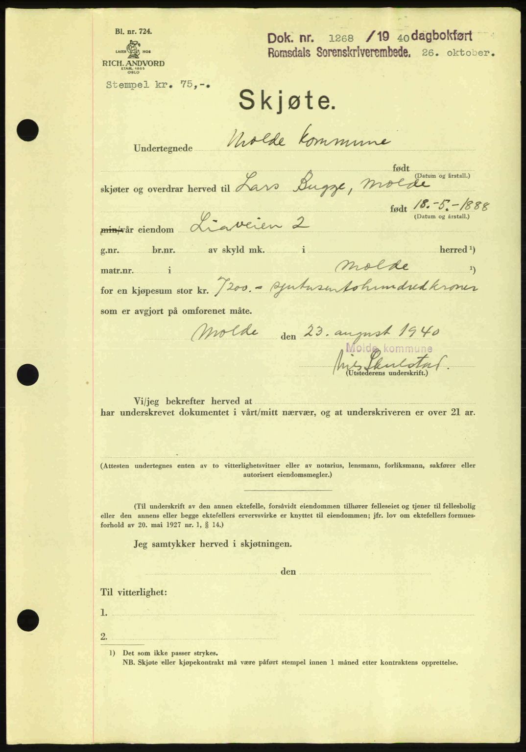 Romsdal sorenskriveri, SAT/A-4149/1/2/2C: Pantebok nr. A9, 1940-1941, Dagboknr: 1268/1940