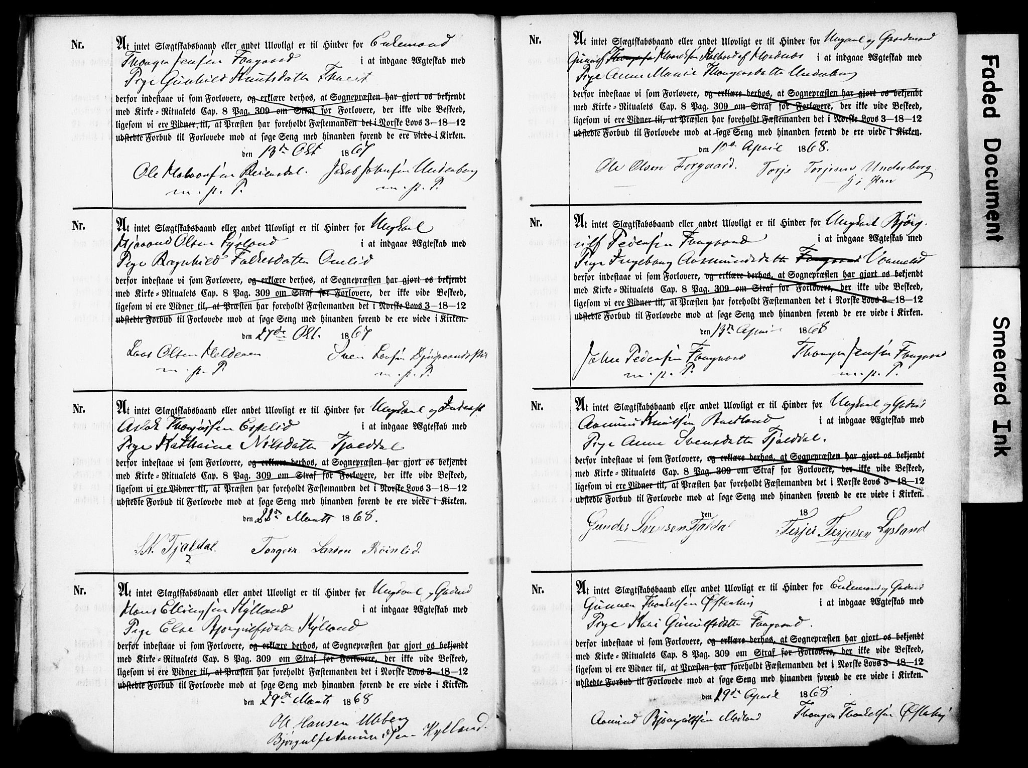 Åseral sokneprestkontor, AV/SAK-1111-0051/F/Fe/L0001: Forlovererklæringer nr. II.5.1, 1858-1911
