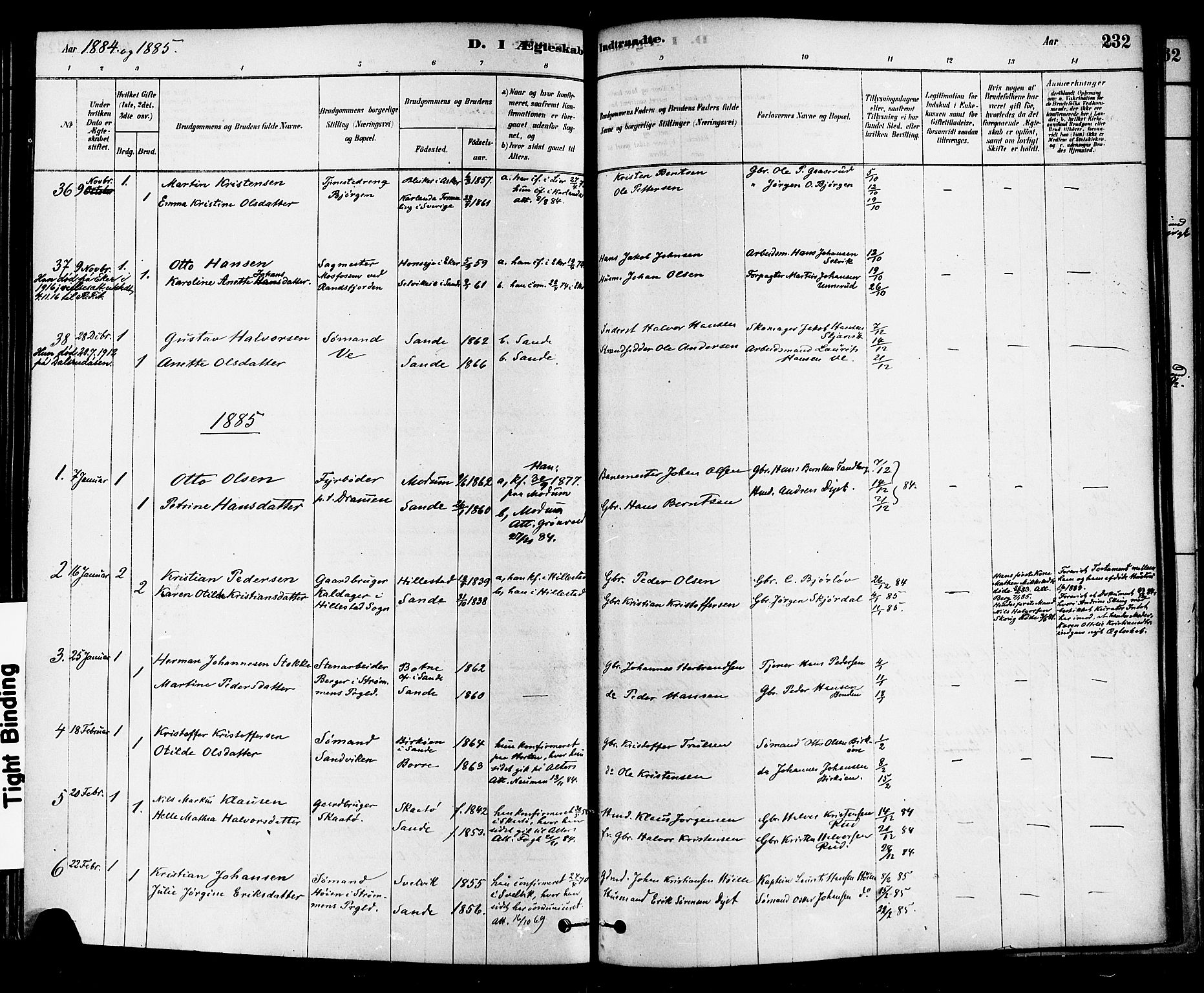 Sande Kirkebøker, AV/SAKO-A-53/F/Fa/L0006: Ministerialbok nr. 6, 1878-1888, s. 232