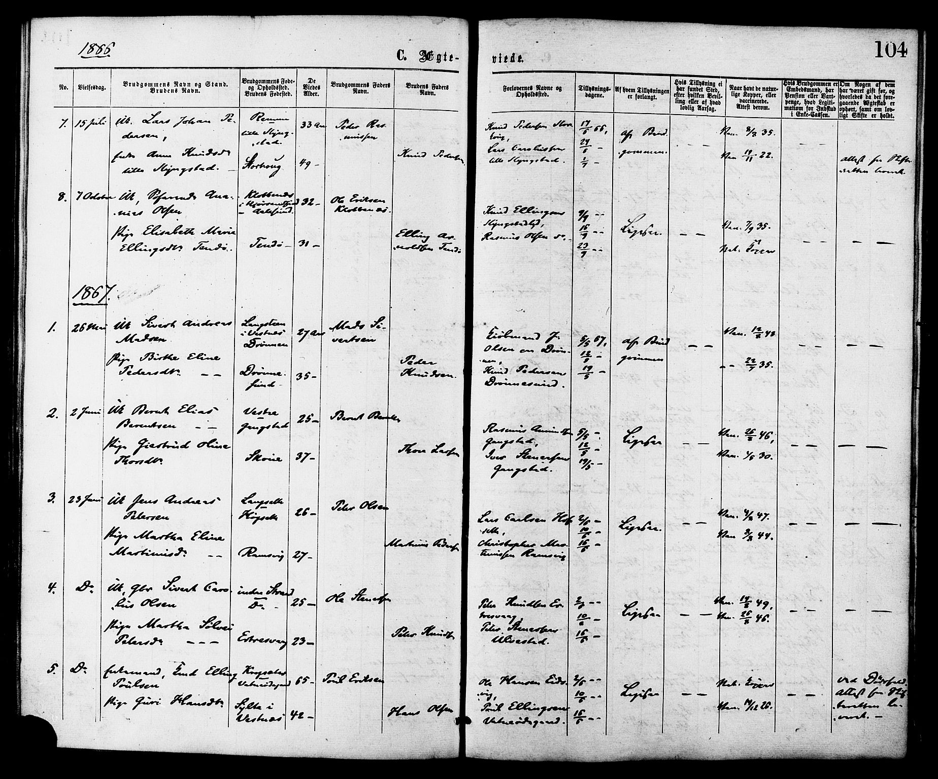 Ministerialprotokoller, klokkerbøker og fødselsregistre - Møre og Romsdal, AV/SAT-A-1454/525/L0373: Ministerialbok nr. 525A03, 1864-1879, s. 104