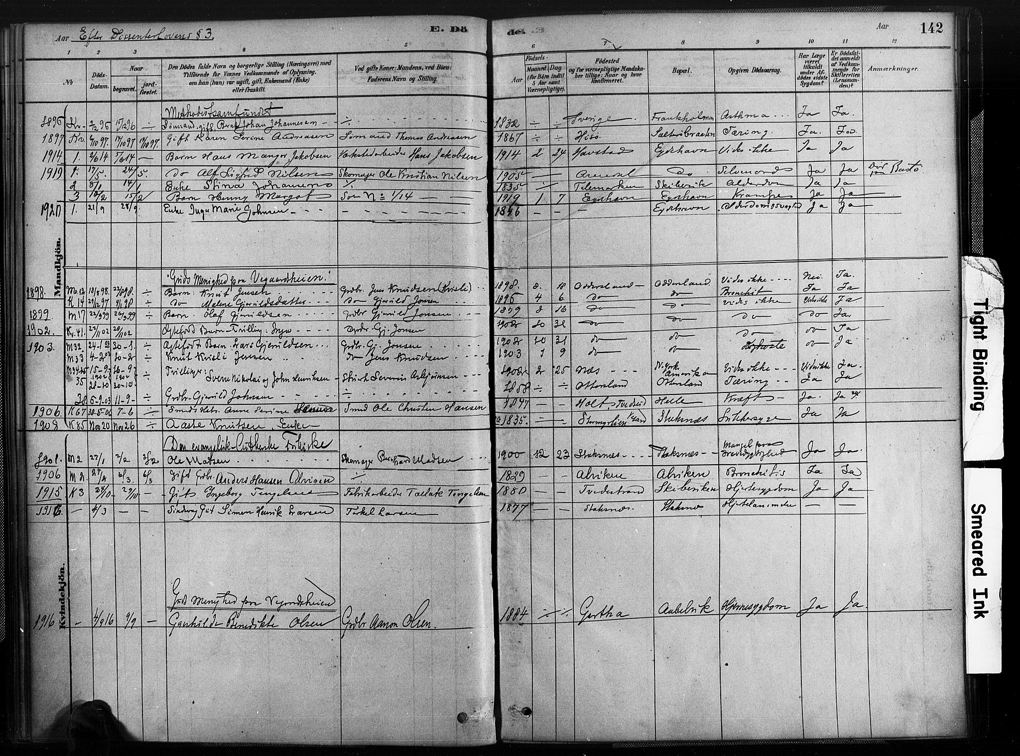 Austre Moland sokneprestkontor, AV/SAK-1111-0001/F/Fa/Fab/L0001: Ministerialbok nr. A 1, 1878-1898, s. 142