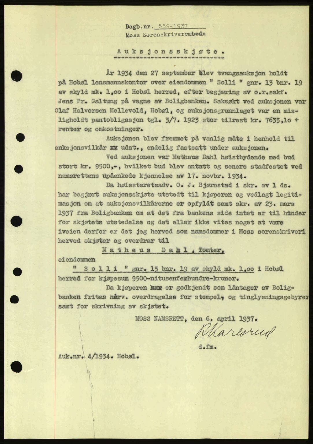 Moss sorenskriveri, SAO/A-10168: Pantebok nr. A2, 1936-1937, Dagboknr: 559/1936