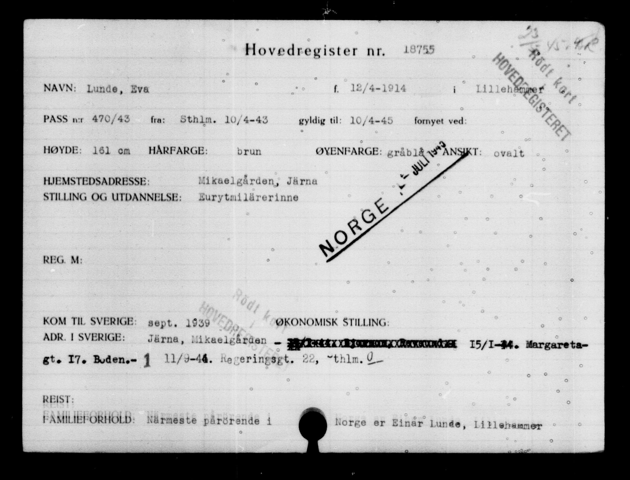 Utenriksstasjonene, Legasjonen i Stockholm, Flyktningkontoret, AV/RA-S-6753/V/Va/L0009: Kjesäterkartoteket, flyktninger med registreringsnr. 18502-22048, 1940-1945, s. 297