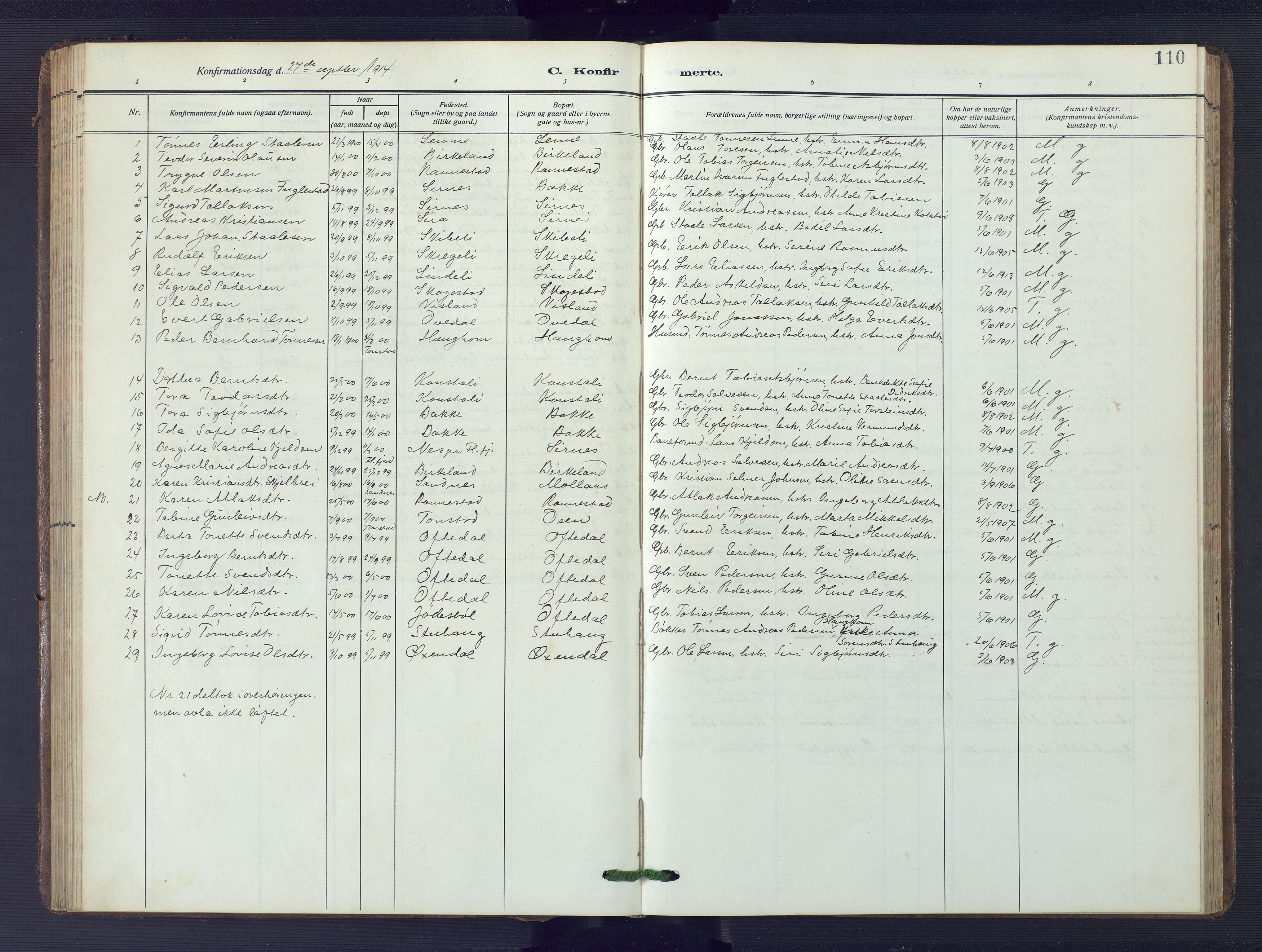 Bakke sokneprestkontor, AV/SAK-1111-0002/F/Fb/Fba/L0004: Klokkerbok nr. B 4, 1911-1946, s. 110