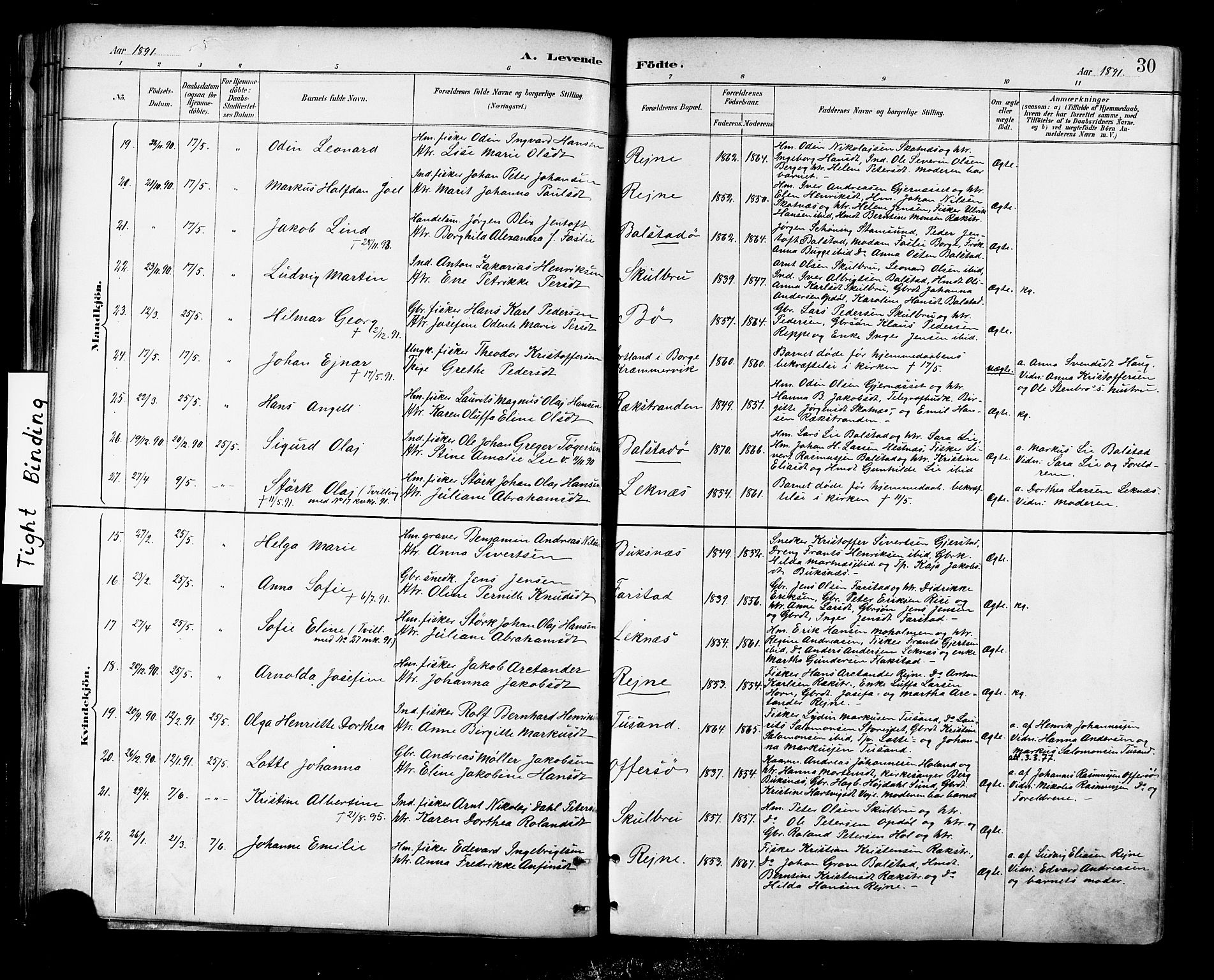 Ministerialprotokoller, klokkerbøker og fødselsregistre - Nordland, AV/SAT-A-1459/881/L1167: Klokkerbok nr. 881C04, 1886-1899, s. 30